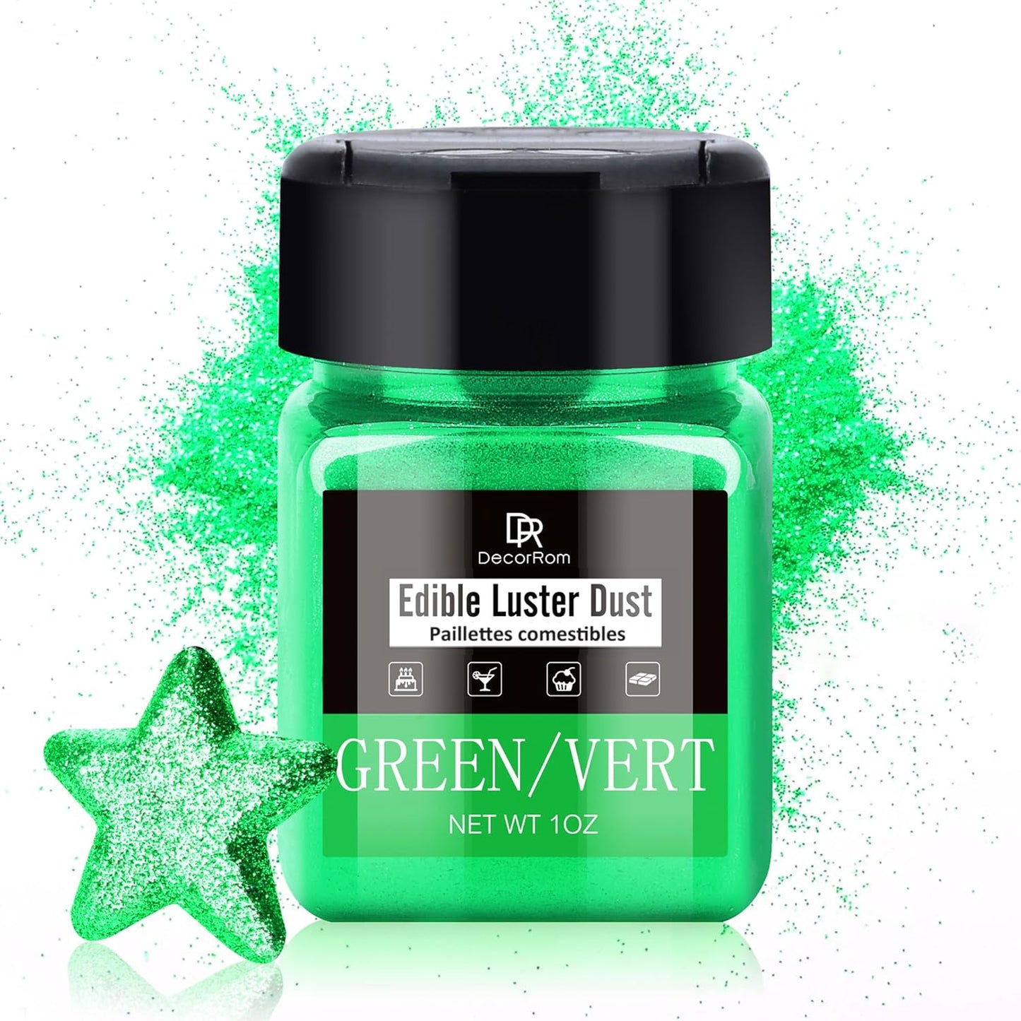 Edible Glitter - 1oz Luster Dust Edible Food Grade Glitter for Cocktail, Cake Decorating, Baking, Drinks - Shimmer Dust Powder, Metallic Food Coloring Powder for Icing, Fondant, Candy, Cookie (Green)