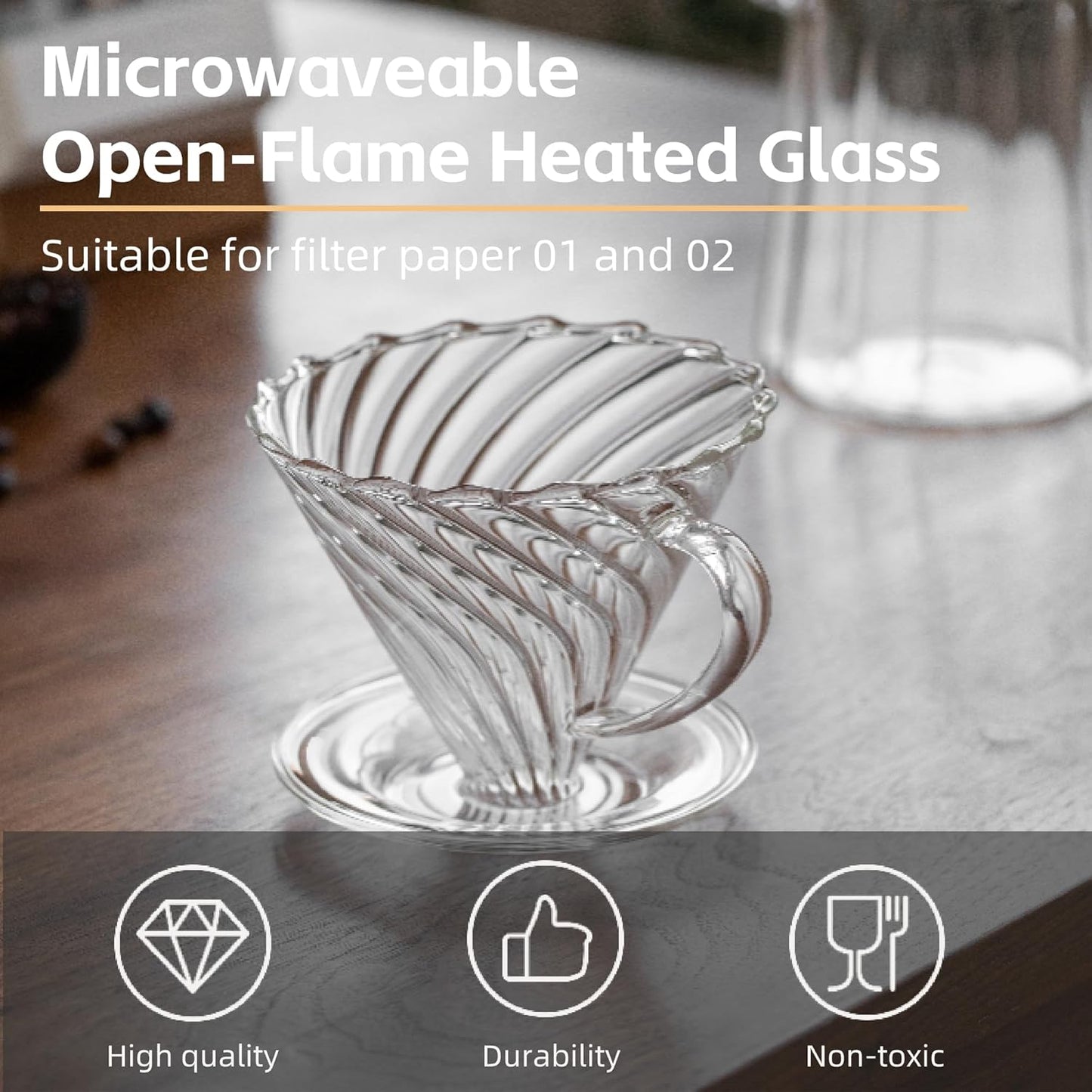 Coffee Dripper, Resuable Pour Over Coffee Maker With Handle, Slow Brewing Coffee Pour Over for Cafe, Travel, Home&Offices, Single Cup Coffee Pour Over, #02 (Borosilicate Glass, 1-4 Cups)