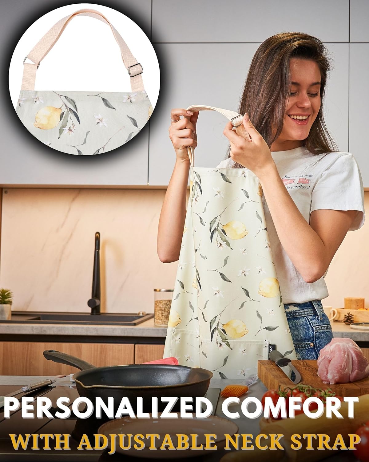 Premium Adjustable Cooking Aprons for Women with Pockets| Poly-Cotton Waterproof Kitchen Apron| Cute Floral Design, Long Ties