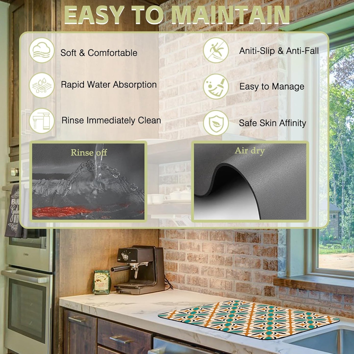 Dish Drying Mat Abstract Floral Kitchen Mat 16"x24" Bsorbent Coffee Maker Mat for Dishes,Utensils Coffee Maker Pots and Pans Easy Clean Dish Slip Resistant Pad