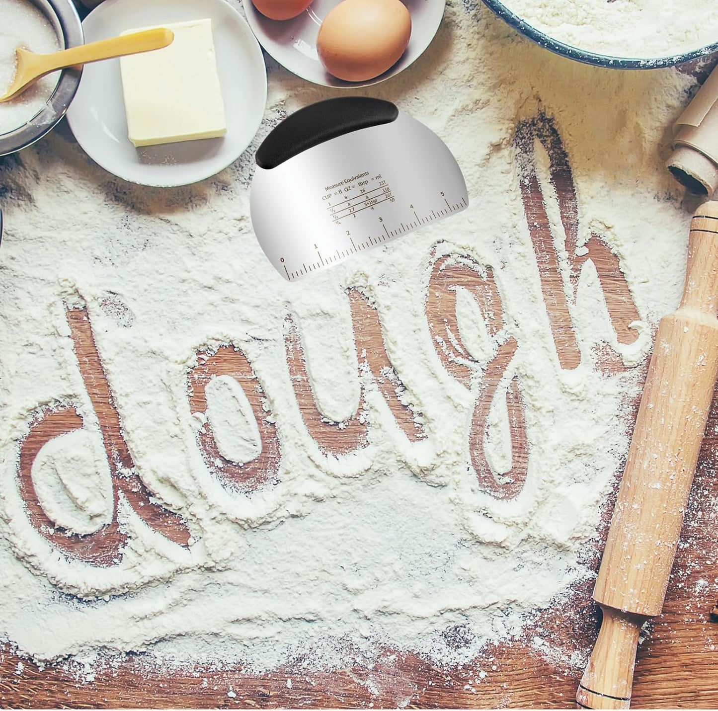 Professional Stainless Steel Dough Cutter and Scraper Combo - 2-in-1 Baking Tool for Bread, Pizza & Pastry | Multi-Use Bench Scraper with Kitchen Utensils Grip (Heavy Duty Dough Tool)