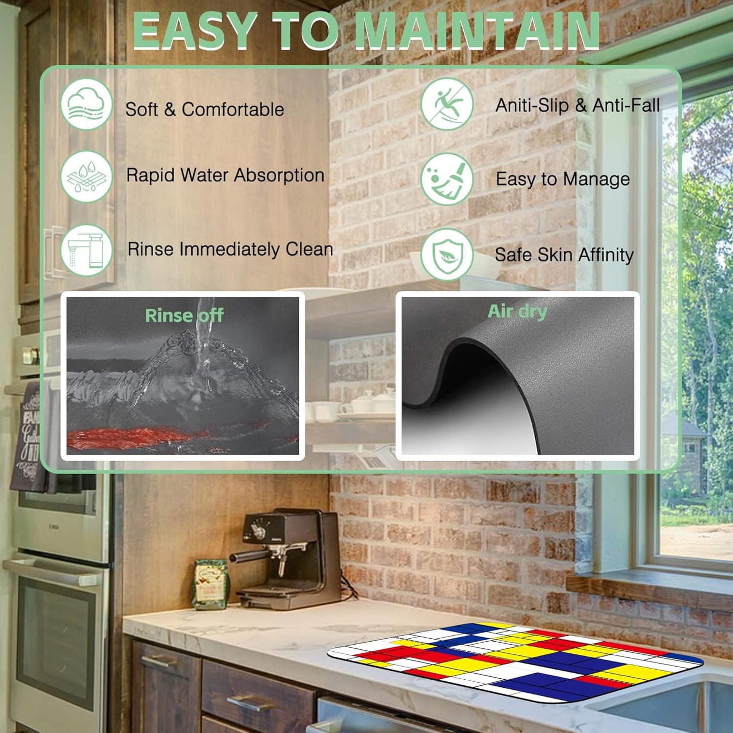 Dish Drying Mat Abstract Mosaic Geometric Color Coffee Mat,16"X24"Bsorbent Dish Drying Pad for Sink Dishes or Under Rack Kitchen Counter Accessories Absorbent Hide Backed Dish Drying Mat