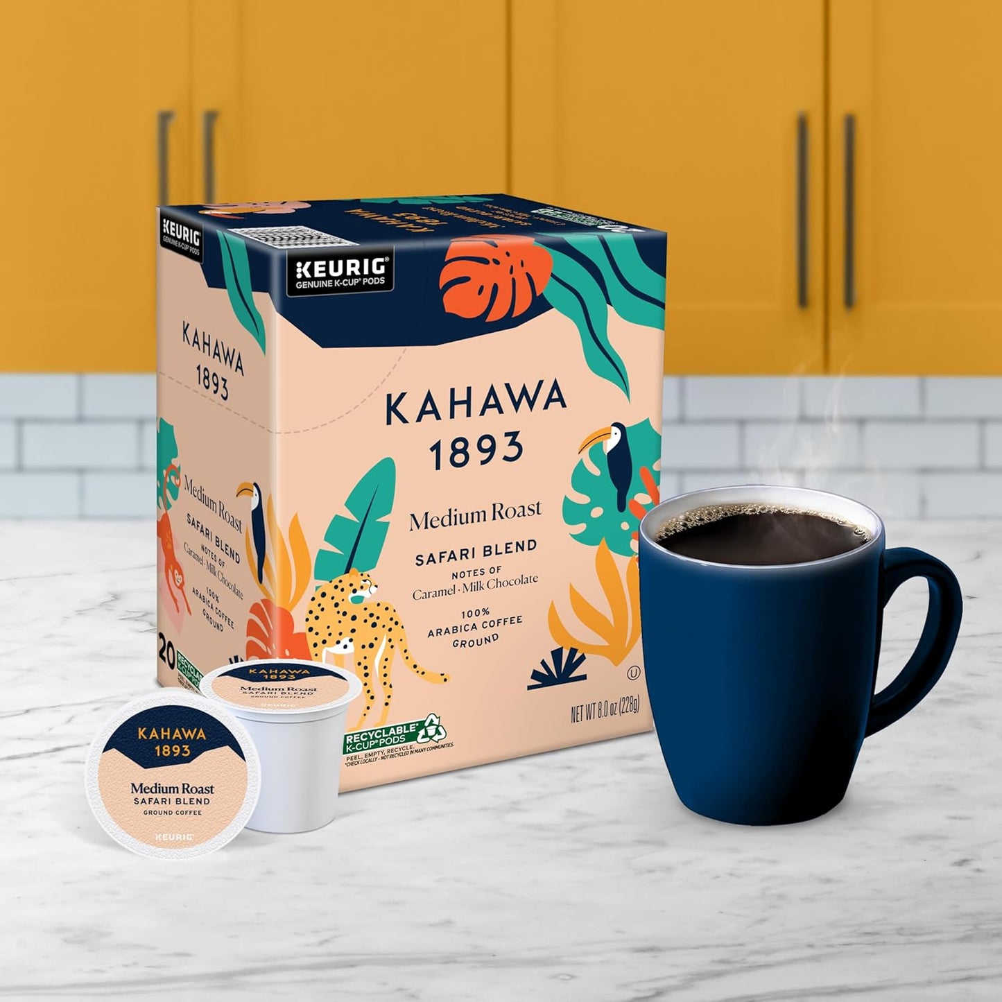 Kahawa 1893 Medium Roast Coffee K-Cup Pods Safari Blend (20 Count) - As Seen on Shark Tank, High Antioxidants, Naturally Sweet, Organically Grown & Cultivated, Ethically & Sustainably Sourced