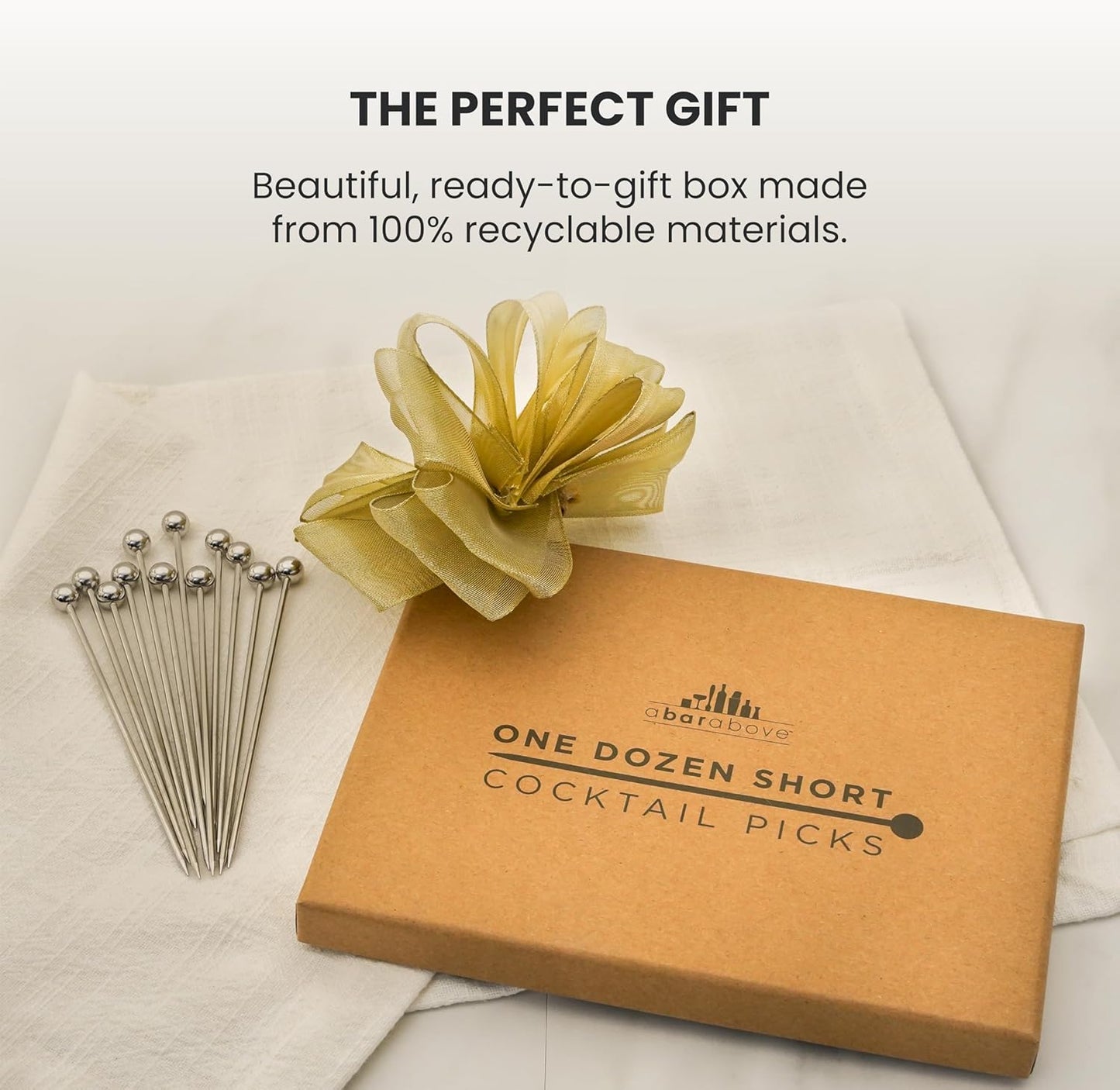 A Bar Above Short Black Cocktail Picks, Metal Stir Sticks Drink Garnish, Bloody Mary Skewers, Shrimp Cocktail, and More, Cocktail Toothpicks for Appetizers, 12 Cocktails Sticks for Drinks