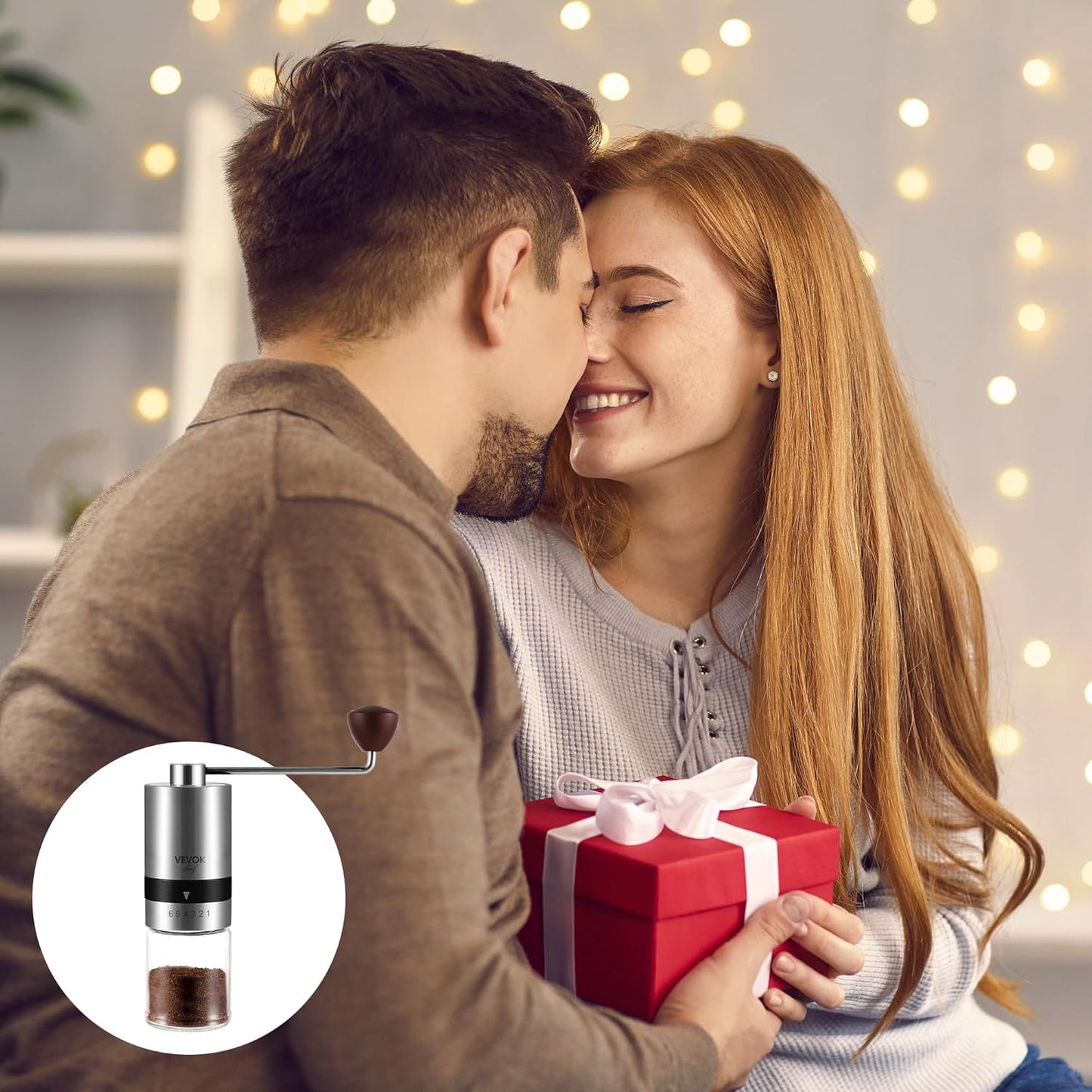 VEVOK CHEF Manual Coffee Grinder Stainless Steel Burr Grinder 6 External Adjustable Setting Vintage Hand Coffee Grinder Portable Hand Crank Conical Coffee Bean Grinder Mill for Home,Camping