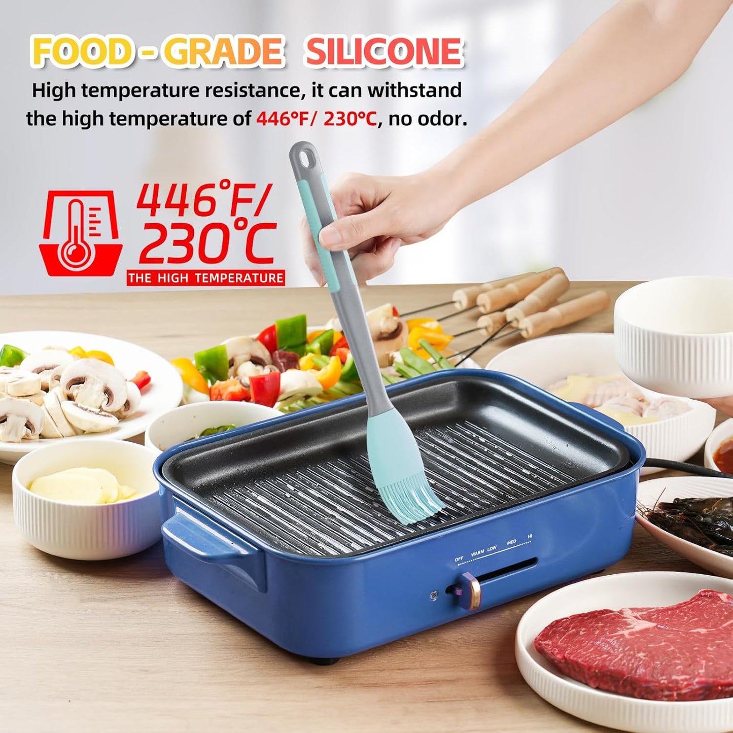 Silicone Pastry Basting Brush - 2Pcs Extra Long Silicone Basting Brush for Grilling,2inch Wide Heat Resistant Brushes Spread Oil Butter Sauce Marinade for Cooking Baking BBQ(Blue 2)