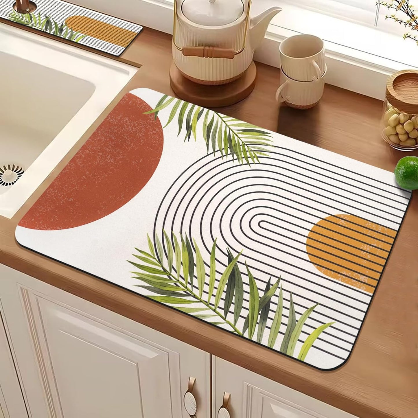 24.5" x 15.5" Dish Drying Mat & 24" x 5.5" Sink Splash Guard, Super Absorbent Drainer Rack Mat for Kitchen Counter Coffee Bar