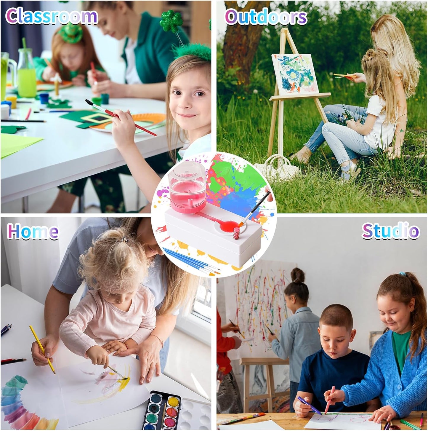 Brush Rinser Paint Brush Cleaner Tool with Drain Dispenser Water Recycling Rinse Automatic Art Supplies Watercolor Paintbrush Cleaner for Acrylic, Oil and Water-Based Paints Gift for Kids Artist