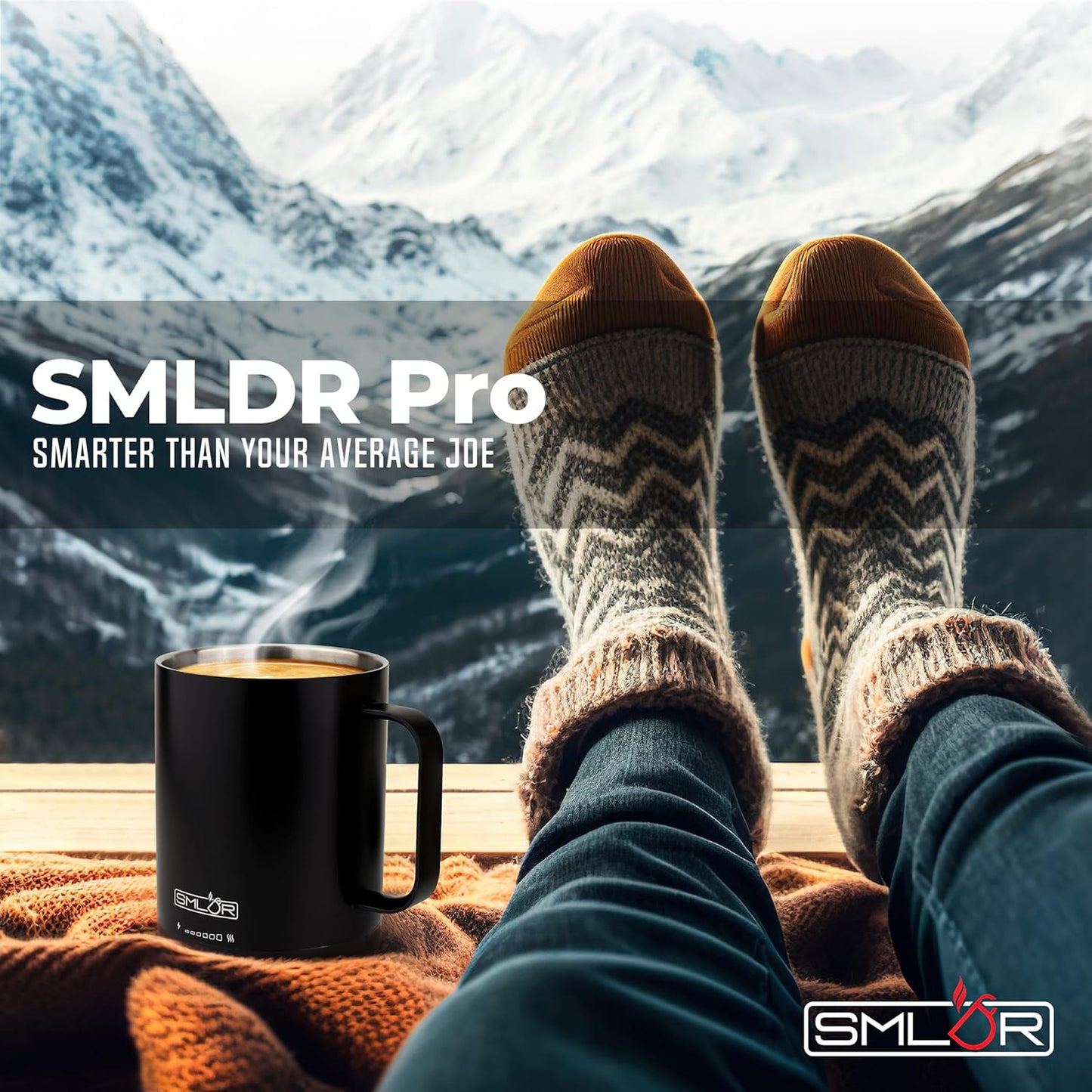 SMLDR Pro Heated Mug, 14 oz Smart Coffee Mug, Self-Heating, Adjustable Temperature, Battery Powered, Great for Coffee & Tea, Excellent Gift (Black)