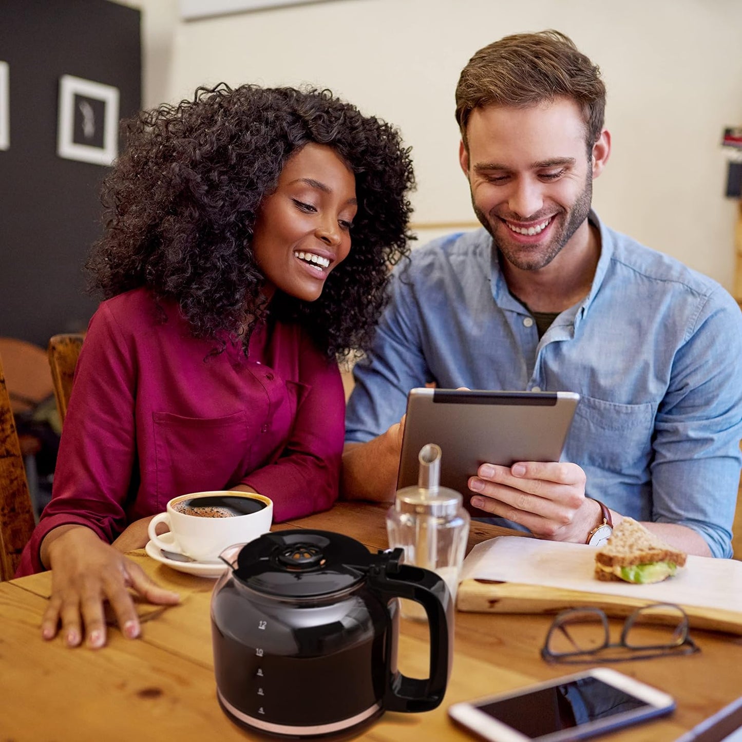 Mixpresso 12 Cup Coffee Pot, Auto-Off & Reusable Filter, Large Drip Coffee Maker 12 Cup Borosilicate Glass Carafe, Anti-Drip Coffee Machine Water Level Window, Black Electric Coffee Maker