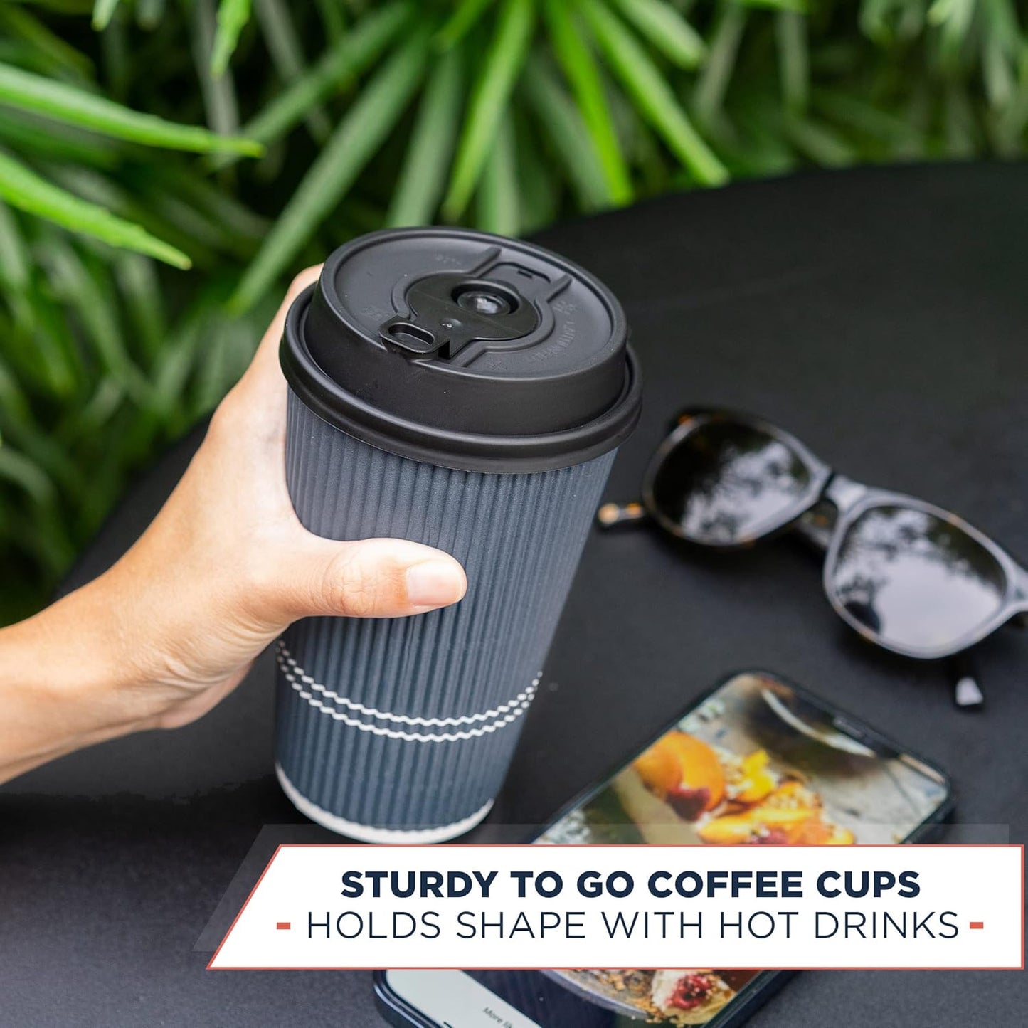 Disposable Coffee Cups With Lids - 12 oz To Go Coffee Cup With Lid (80 Set). Durable Togo Travel Paper Hot Cups Insulated For Hot and Cold Beverage Drinks, No Sleeves Needed (Dusk Grey)