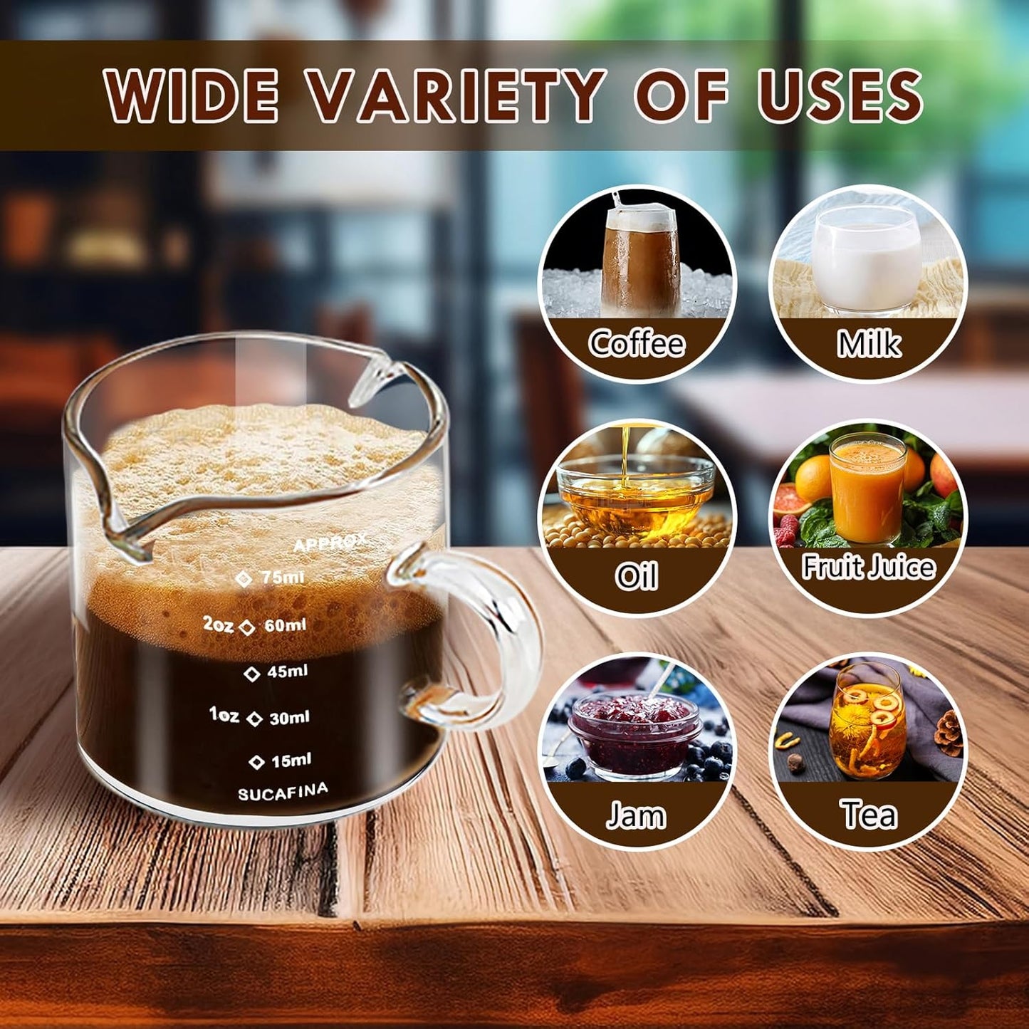 Espresso Cups 4-Piece set, 4 OZ Double Spout Cup with Handle, Espresso Shot Glass with V-Shaped Spout for Espresso Machine, Milk Cup (Espresso Cup Graduated)