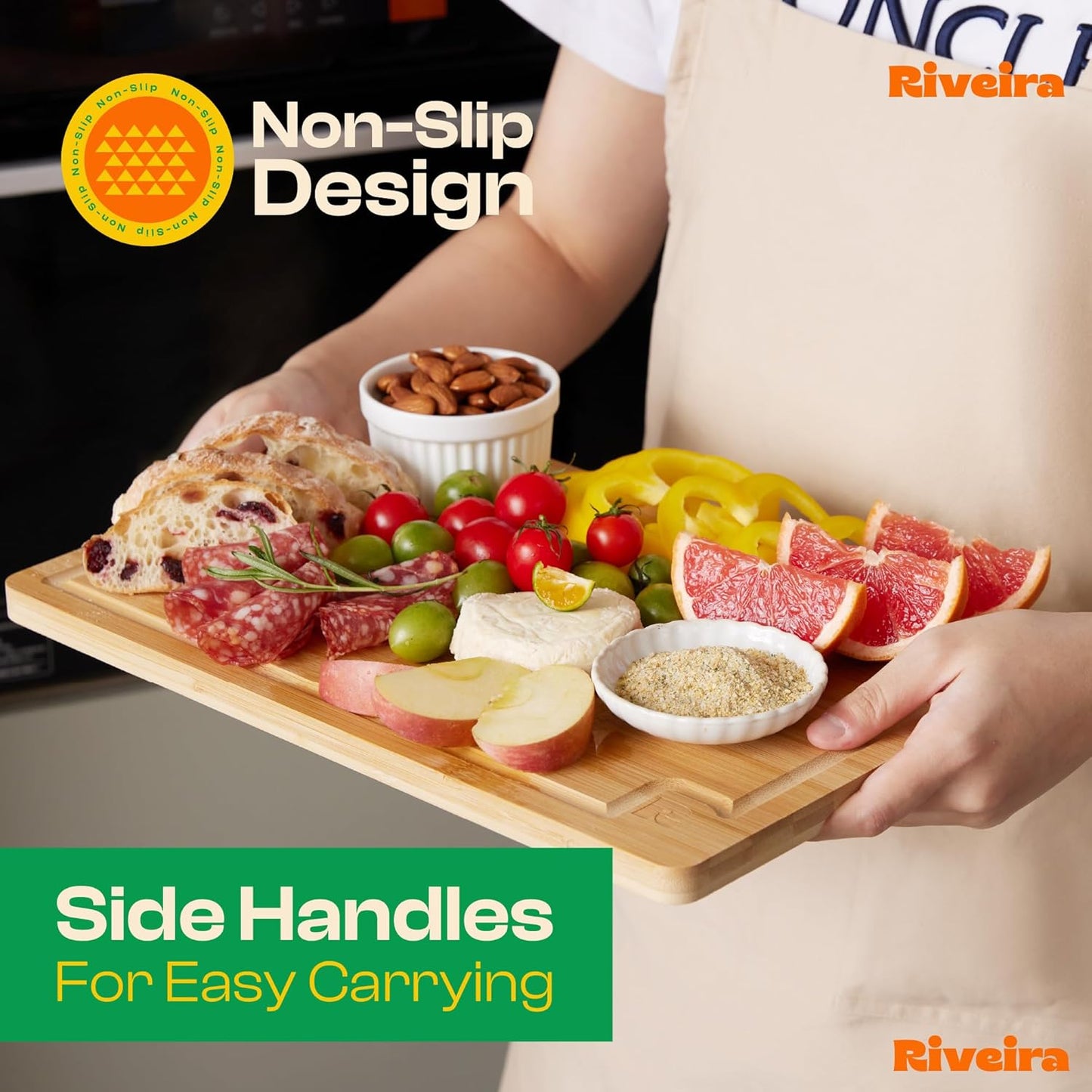 Riveira White Bamboo Wood Cutting Board – Versatile And Durable: Set Of 2 Pcs Rectangular Wooden Cutting Board – Natural Wooden Cutting Boards For Kitchen – Complete White Bamboo Wooden Chopping Board