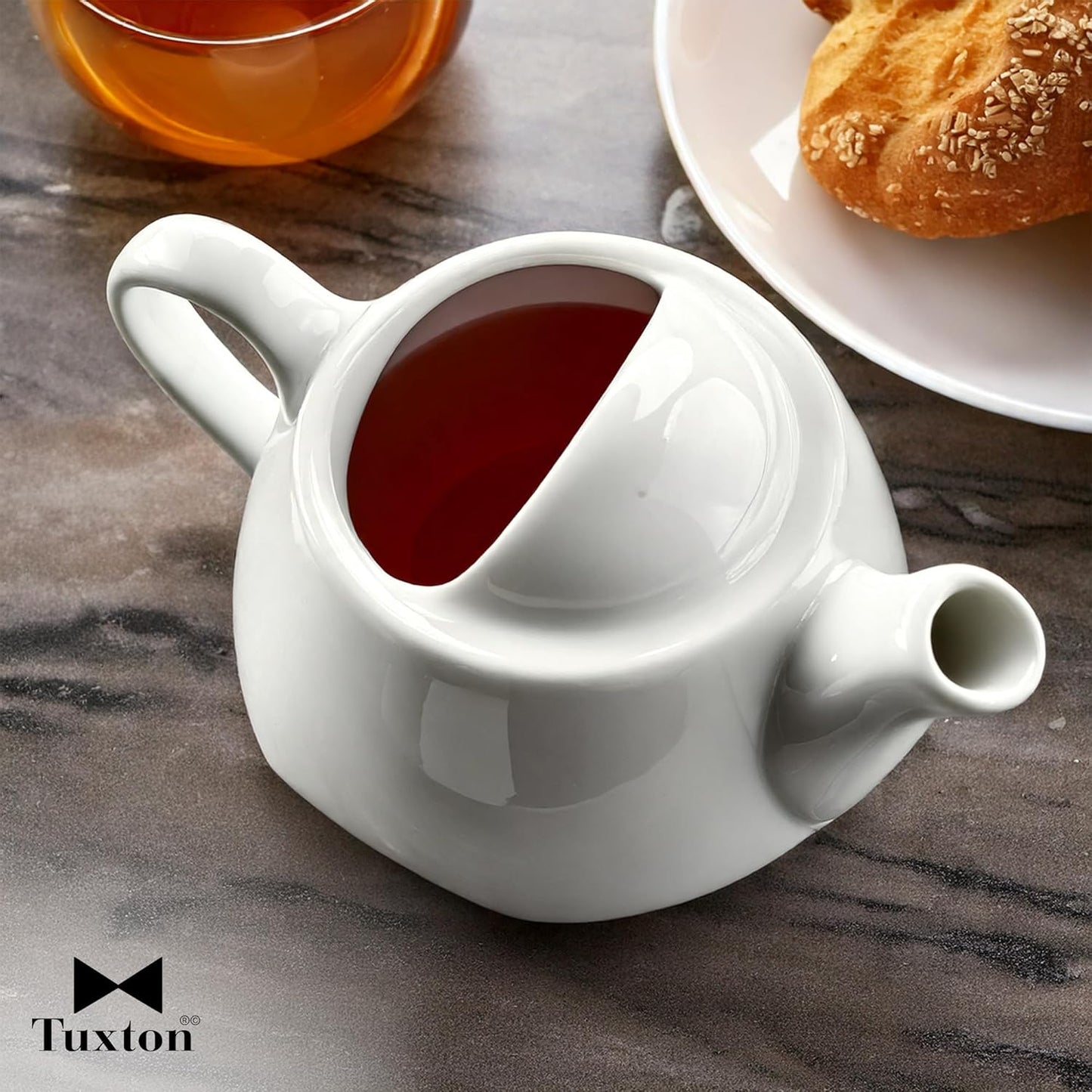 Tuxton China BET-1001 Teapot, 10 oz., 3-3/8"H, Without Lid, Microwave and Dishwasher Safe, Oven Proof, Fully Vitrified, Ceramic, TuxCare, Healthcare, American White/Eggshell, Pack of 6