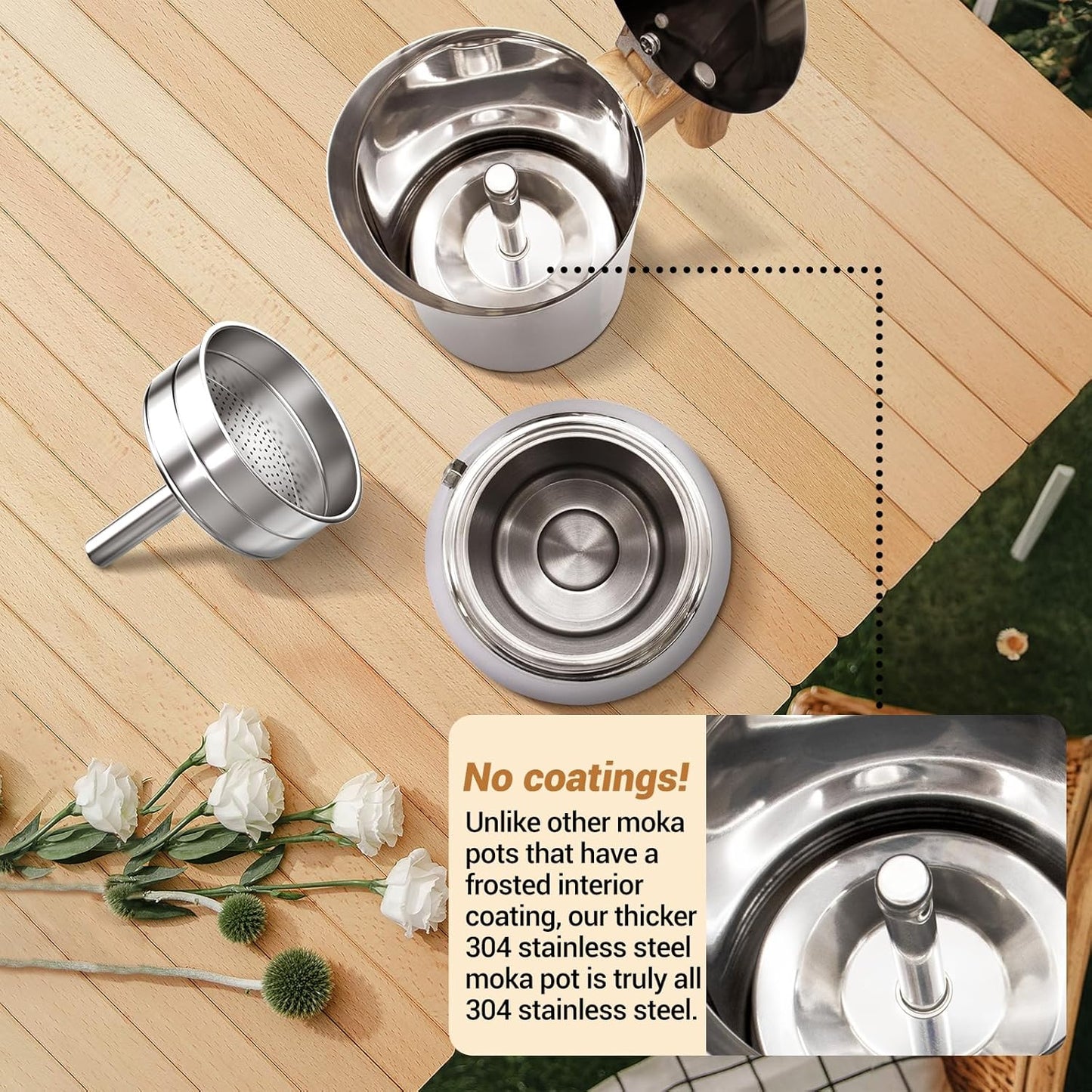 No Coating 4 Cup Moka Pot Thickened 304 Stainless Steel Stovetop Espresso Coffee Maker 200ml 6.8oz Mocha Percolator Greca Cuban Ideal for Making Rich Authentic Italian Café