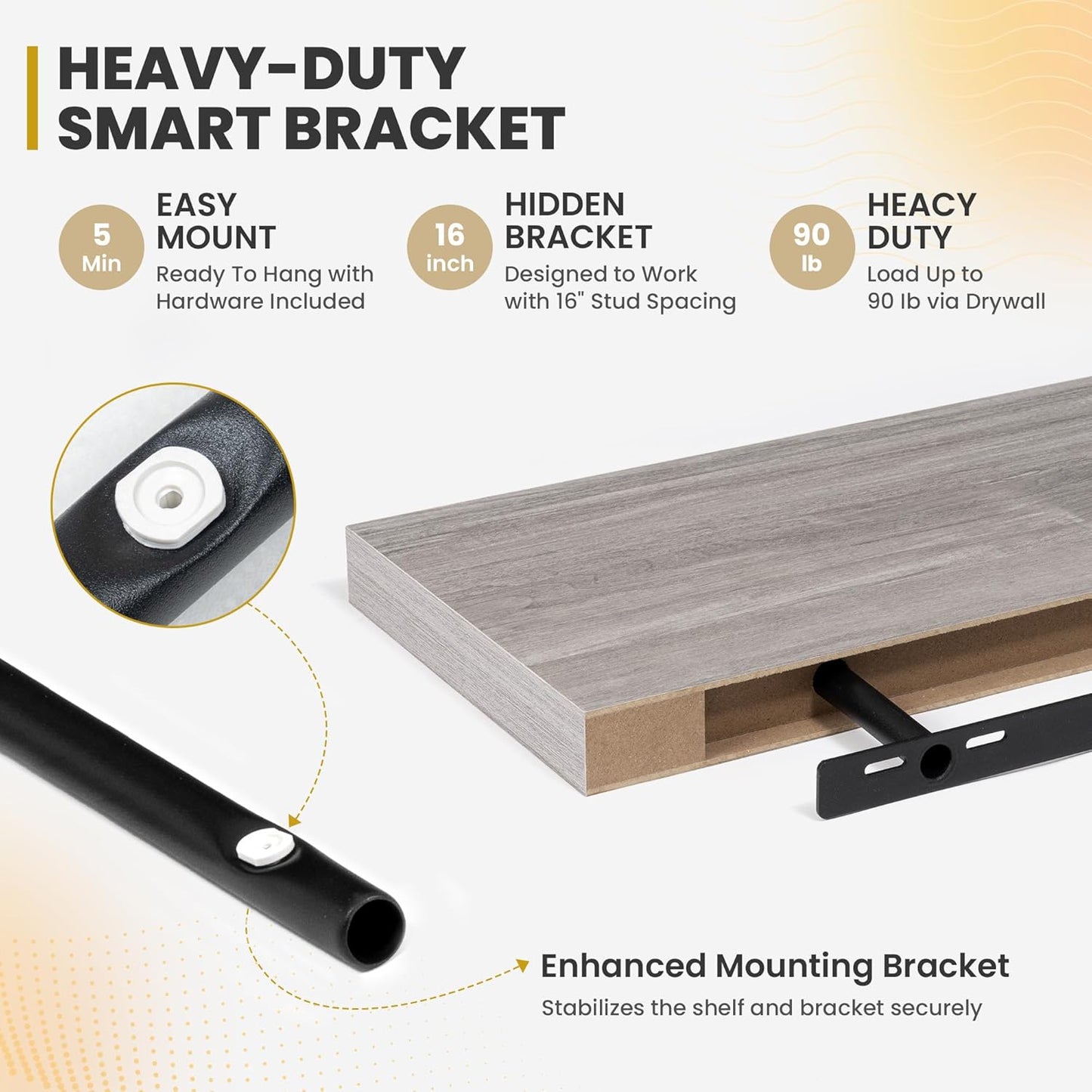 55 Inch Floating Shelves, 9.3" Deep Floating Shelf Wall Mounted, 56" Wall Shelves, Rustic Deep Bookshelf, Large Display Shelves & Storage Shelves for Bedroom, Living Room, Gray, Set of 1