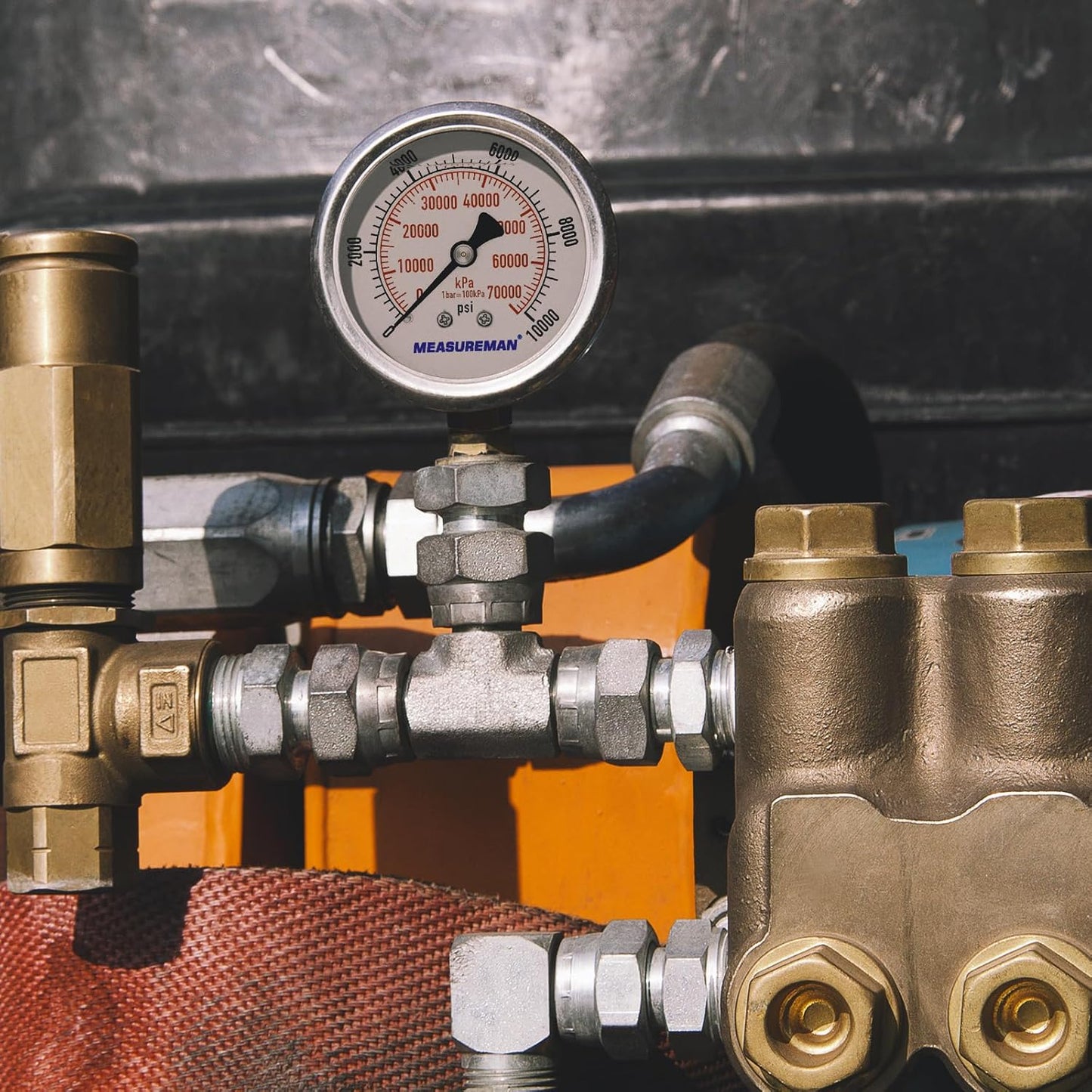 MEASUREMAN 2-1/2" Dial Size, Glycerin Filled Pressure Gauge, 0-10000psi/kpa, 304 Stainless Steel Case, 1/4" NPT Lower Mount