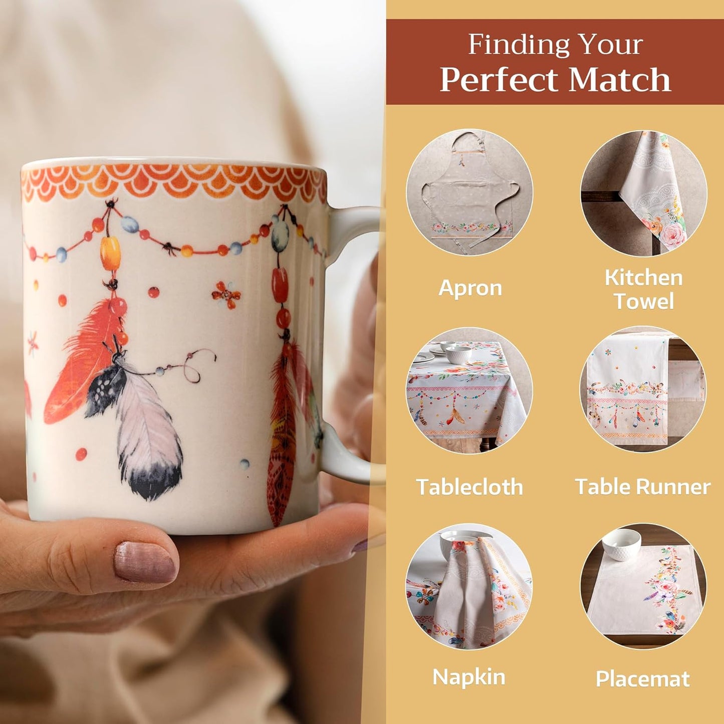 Maison d' Hermine Coffee Mug with Handles Fine Bone China Mugs Pack of One Tea Cups for Hot Beverages Cappuccino Latte Home Restaurant Office Perfect for Gift (Ibiza - Beige - Feather, 12 Ounce)