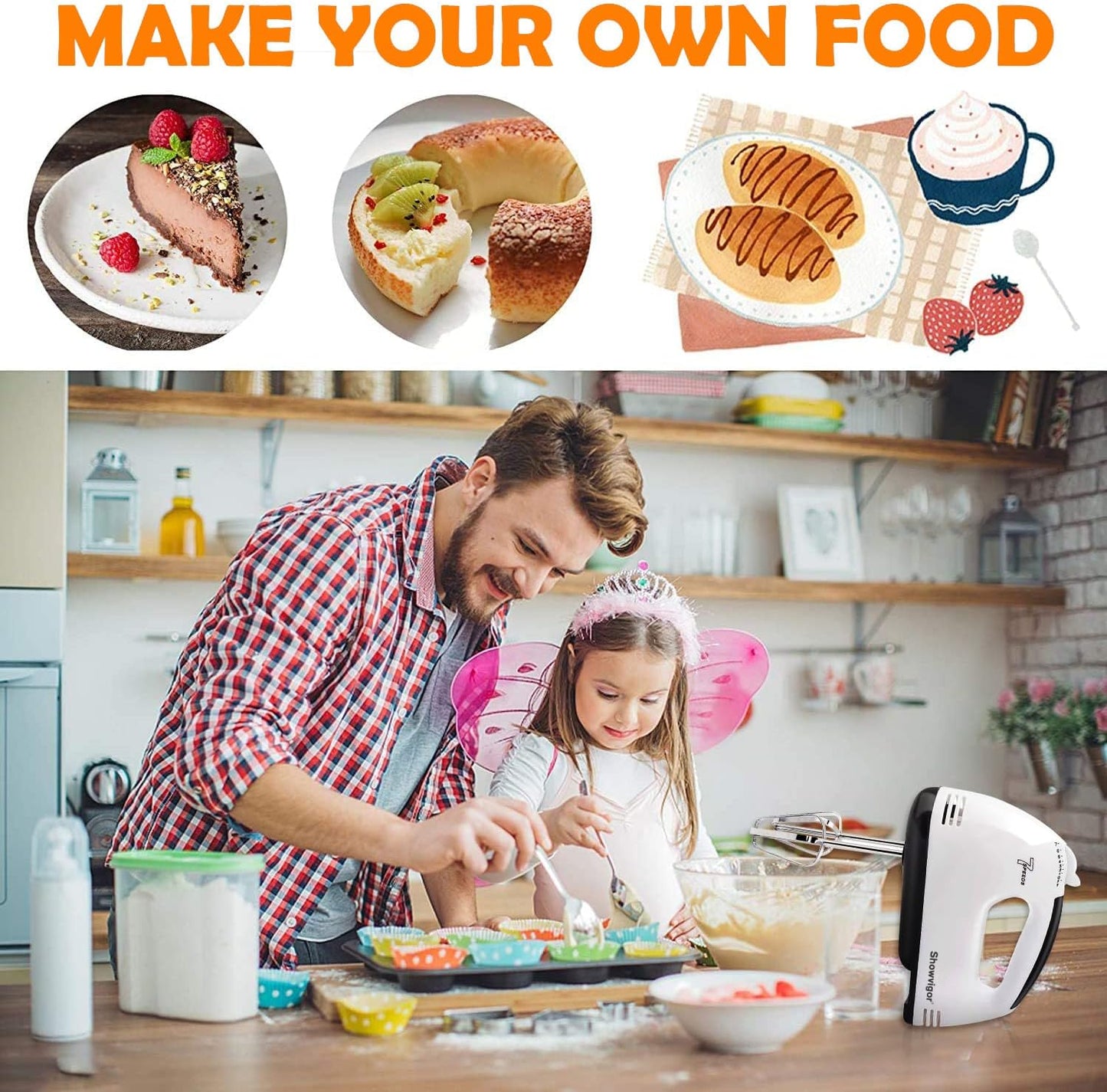 Handmixer Electric Handheld - 7 Speed Portable Kitchen Mixer Electric with 5 Stainless Steel Accessories Whisk, Food Beater for Whipping Mixing Cookies Cakes,Cooking,Baking