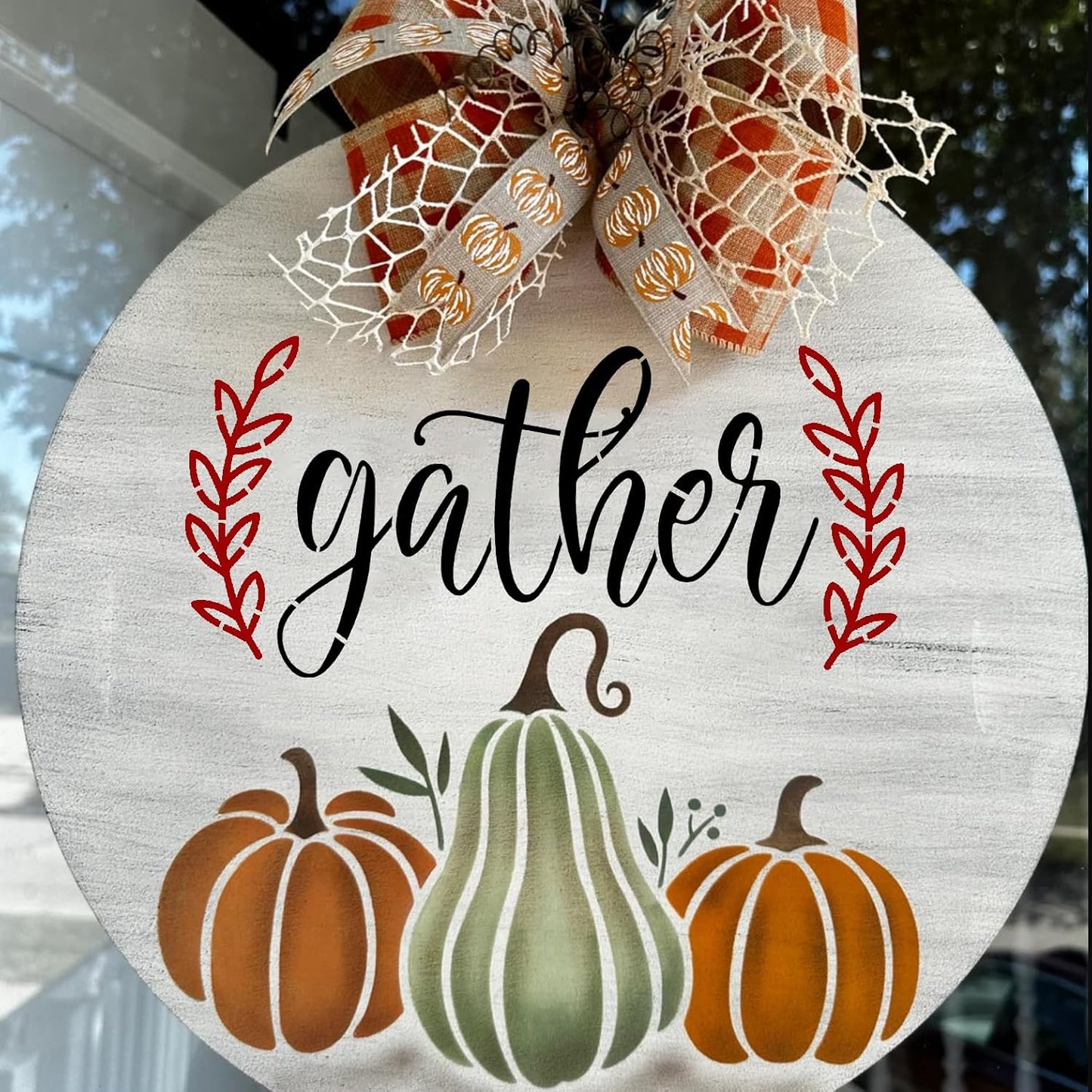 Fall Stencils for Painting on Wood Pumpkin Stencil Fall Leaves Maple Half Round Hello Fall Stencils for Door Mats Porch Hanger Decor