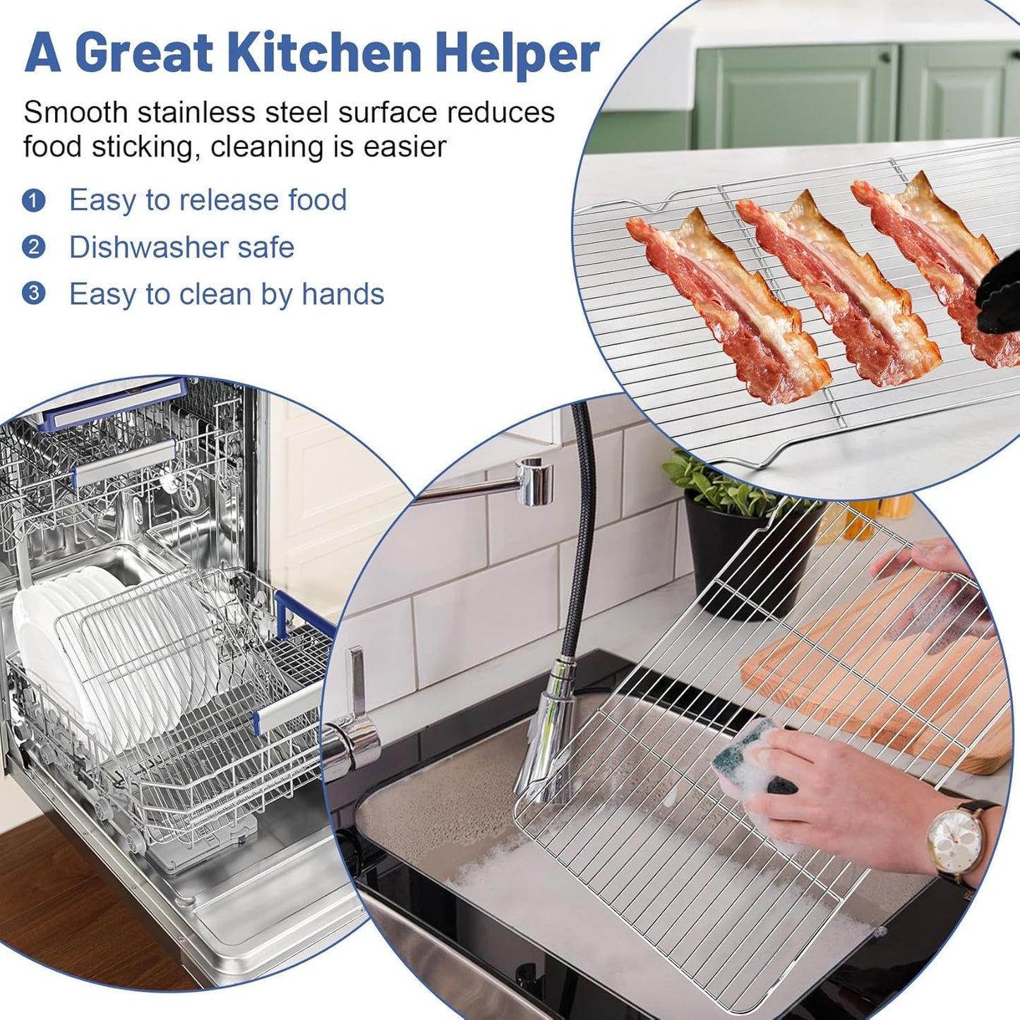 TeamFar Cooling Rack, 16.6” x 11.45” Stainless Steel Wire Baking Rack for Cooking Roasting Grilling, Fit for Oven Pan, Oven & Dishwasher Safe, Non-toxic & Heavy-Duty, 2PCS