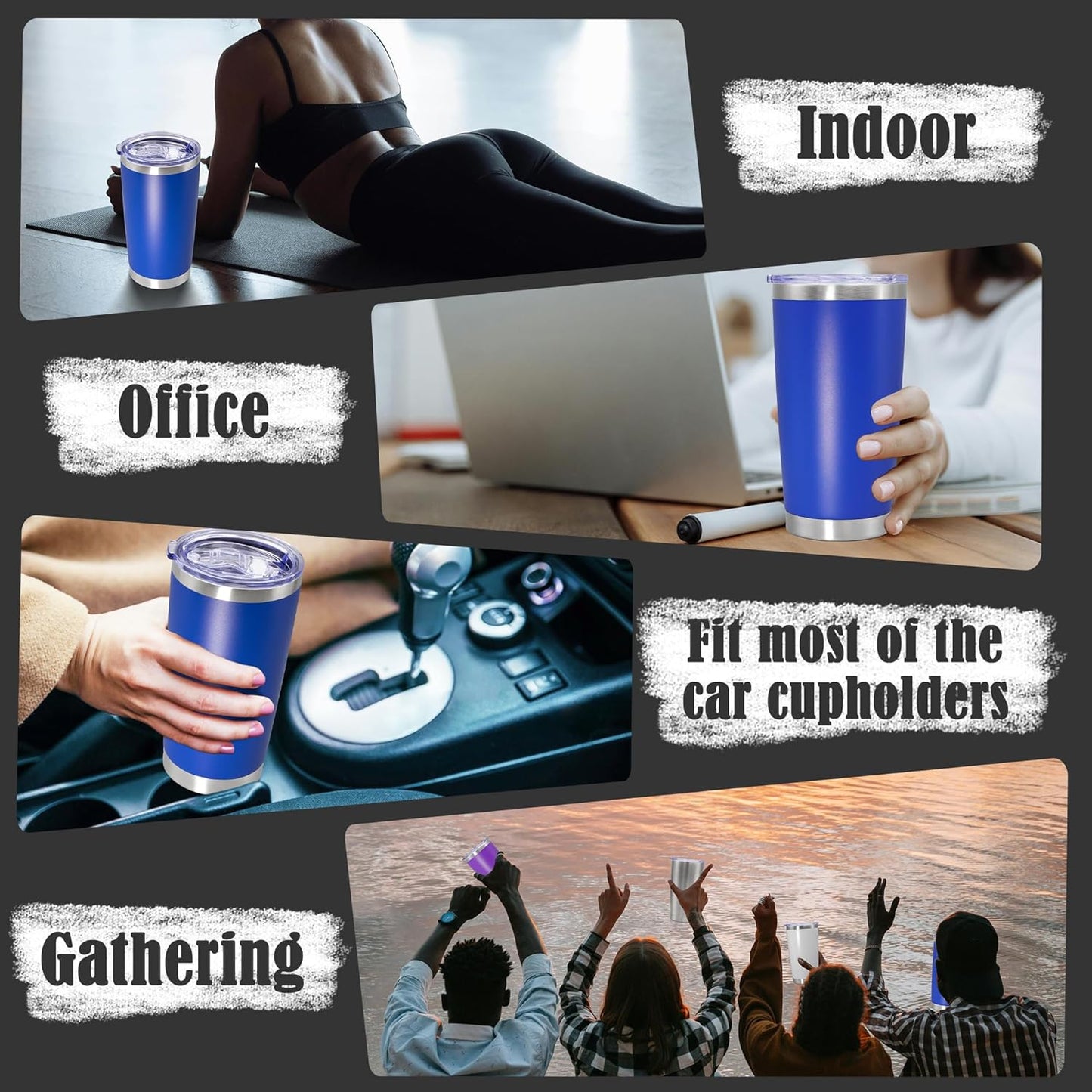 20 oz Tumbler Coffee Tavel Tumblers Bulk with Lid Stainless Steel Double Wall Vacuum Insulated Mug Powder Coated Cups fit Car Cupholder for Hot and Cold - Dark Blue, 4Pack