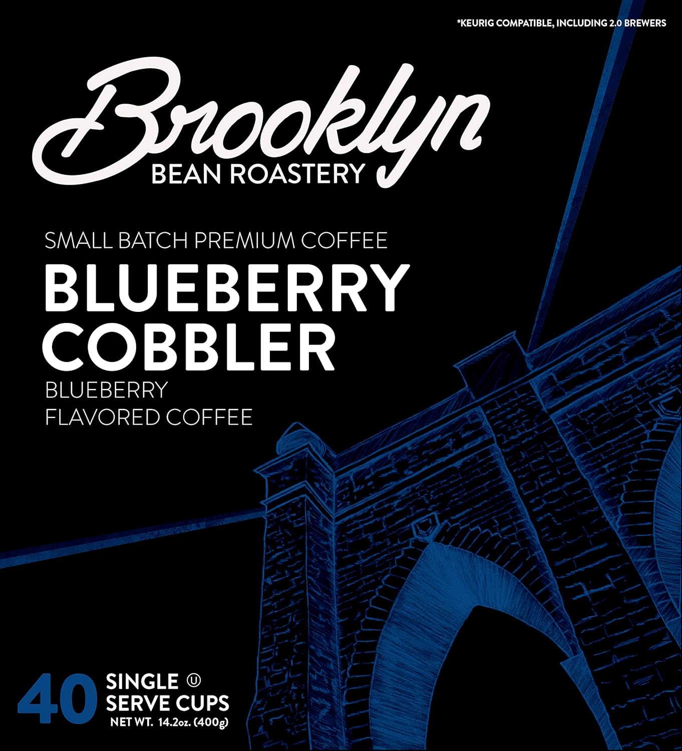 Brooklyn Beans Blueberry Cobbler Coffee Pods, Flavored Gourmet Pack, 40 Count - Compatible with Keurig 2.0 K Cup Brewers - Premium Quality, Rich and Smooth Taste, Single Serve Pods