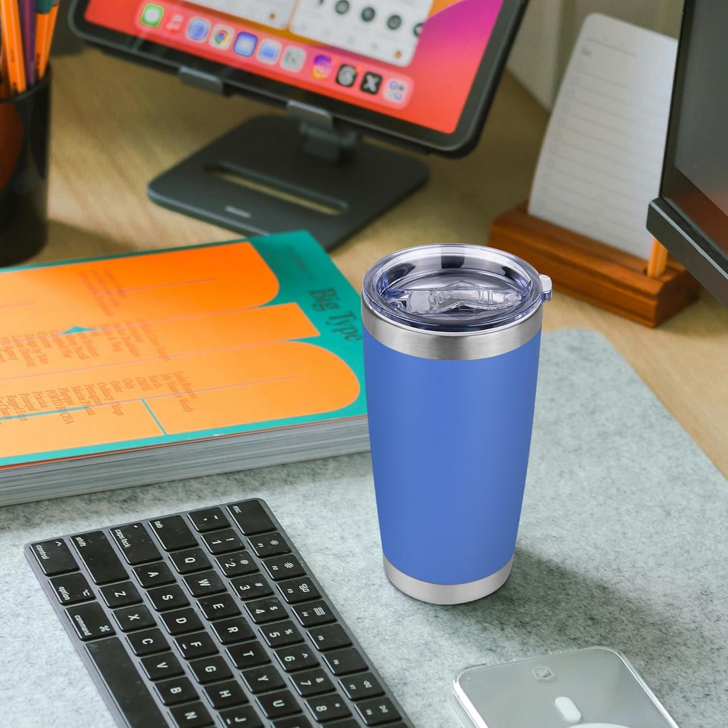 20 oz Tumbler Stainless Steel Tumblers Bulk with Lid Double Wall Insulated Coffee Tumbler Cups for Hot & Cold Drinks Powder Coated Travel Coffee Tumbler Mug Metal (Azure, 12 pack)