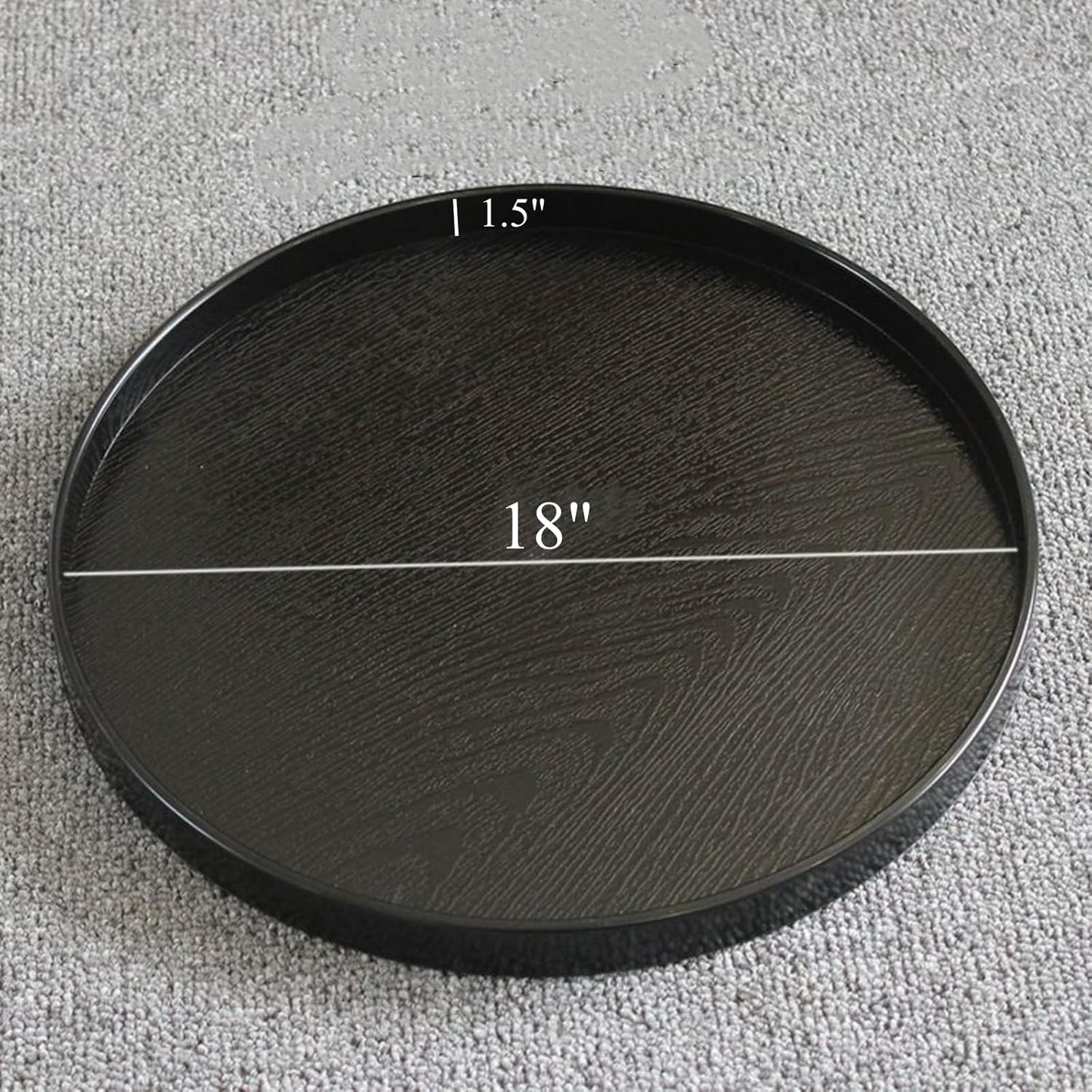 Round Solid Wood Serving Tray Extra Large Tea Coffee Snack Food Meals Serving Plate Non-Slip Kitchen Party Bar Server Ottoman Tray Breakfast Tray with Raised Edges (18inch/45cm) Black