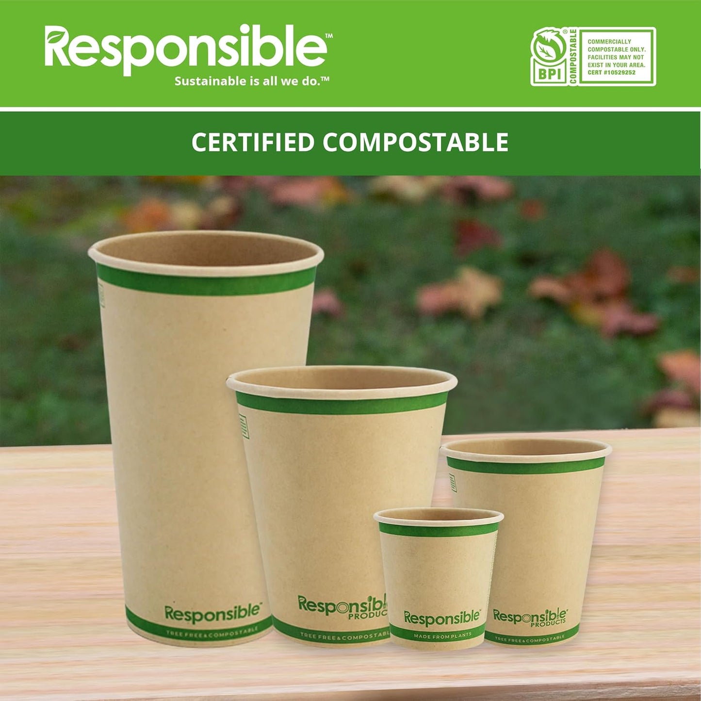 6 oz Paper Hot Cups, Tree-Less™ Compostable Paper Coffee Cups, Extra Strength, Tree-Free and Made Without PFAS, Natural Brown (1000 Count)