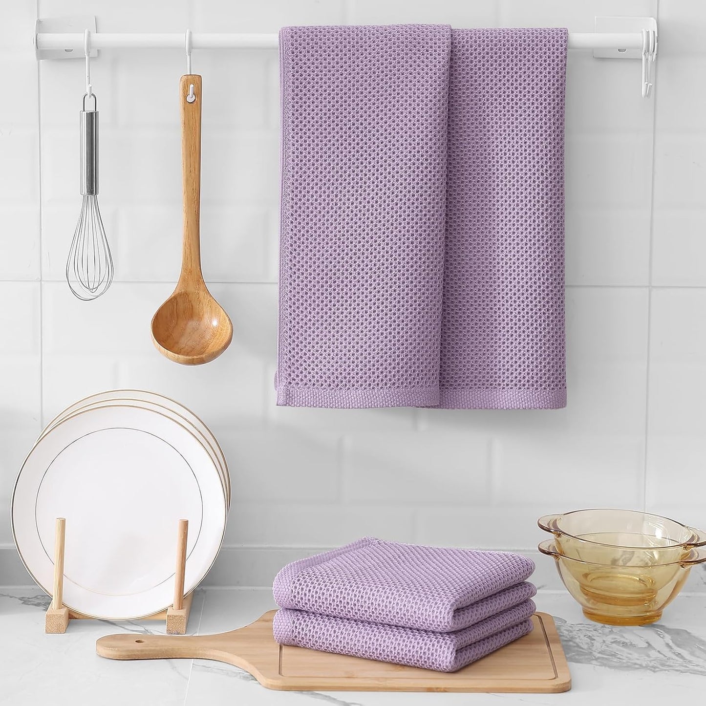 Kitinjoy 100% Cotton Waffle Weave Kitchen Towels, 8-Pack Super Soft and Absorbent Dish Towels for Drying Dishes, Kitchen Hand Towels, 13 in x 28 in, Lavender