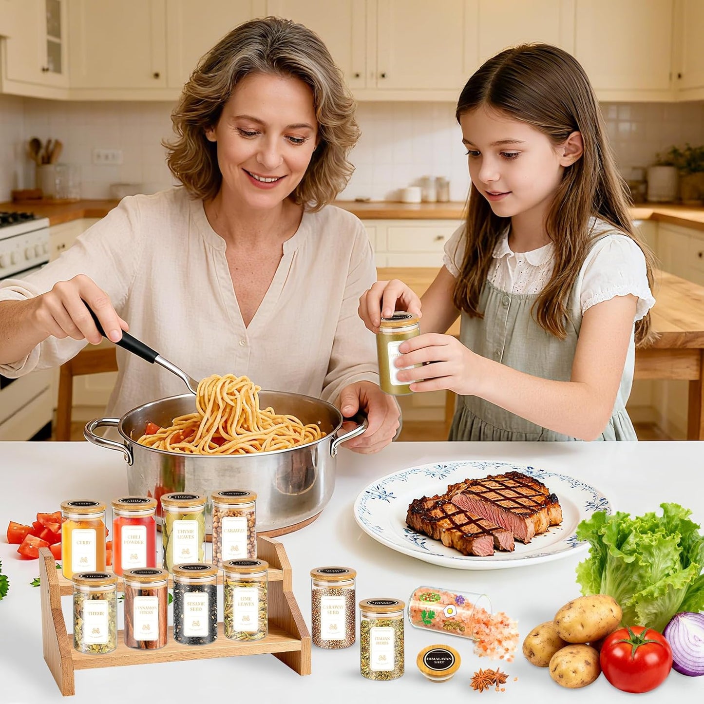 Spice Jars with Labels, 35 Pcs 4 oz Glass Spice Jars with Bamboo Lids, Minimalist Stackable Airtight Spice Containers with 426 labels for Home Kitchen, Pantry, Spice Cabinet, Drawer, Rack