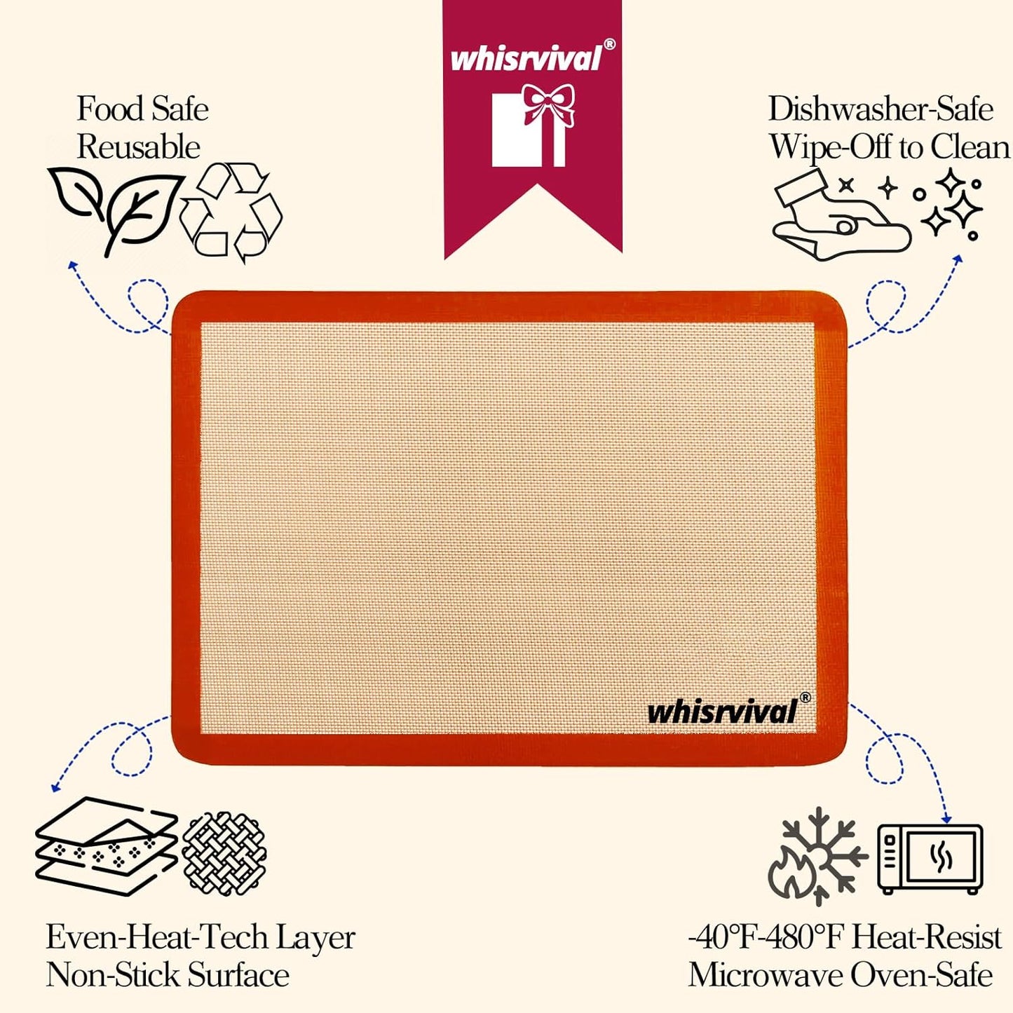 Silicone Baking Mat, Reusable Silicone Baking Sheets for Oven, 2Pcs Half Sheet(16.5"x11.6") Non-Stick (Orange)
