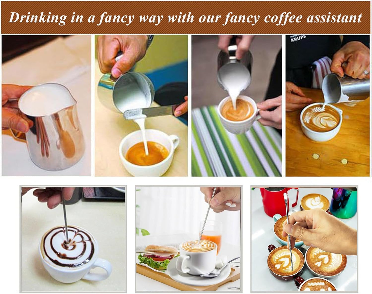 3 PCS Latte Art Pen - Cinnamon Pen for Barista Espresso Coffee Latte Art Tools - Stainless Steel Silver, LXLVOUEG