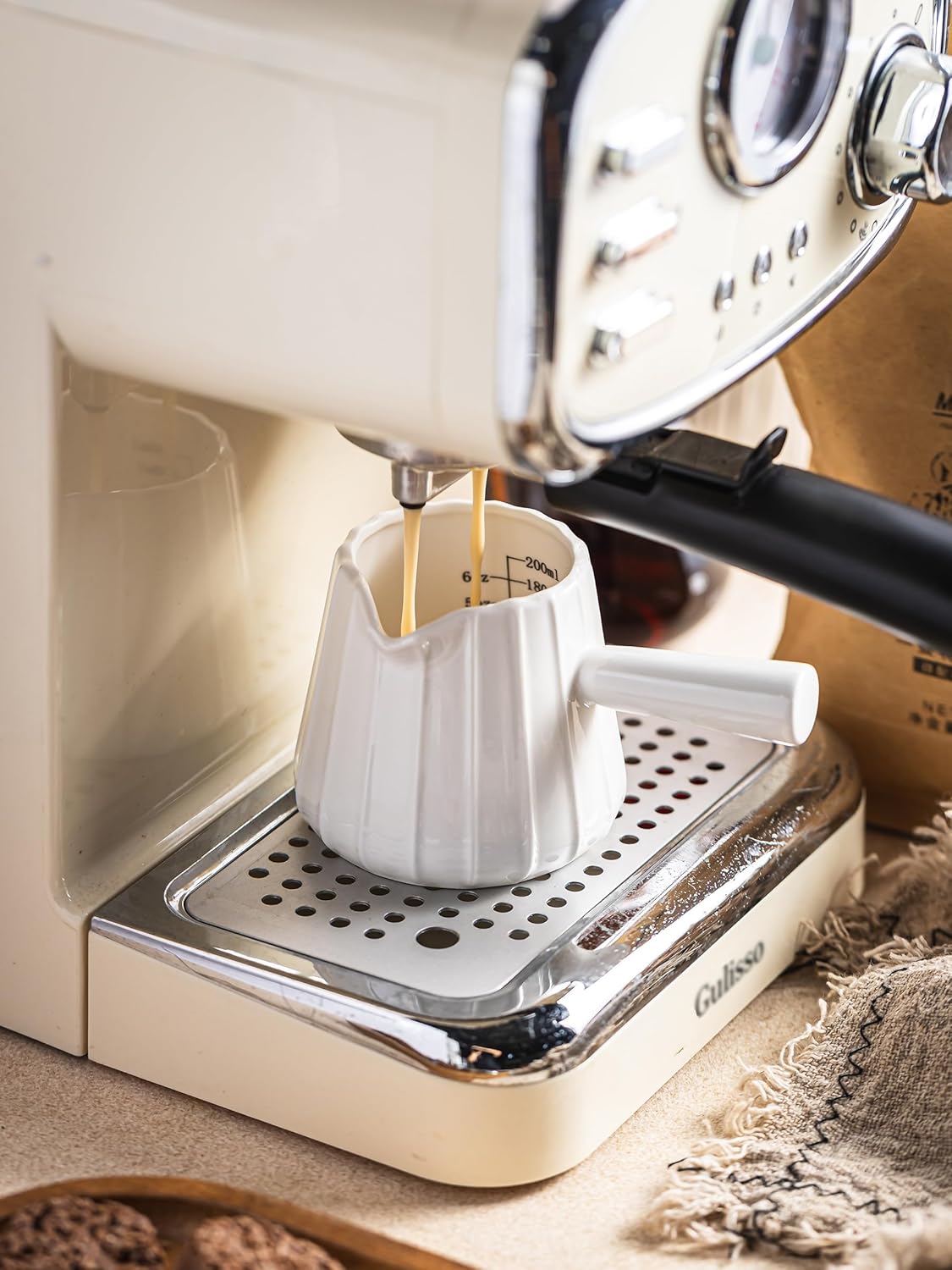 Espresso Cups Ceramic, 200ML Espresso Measuring Cup with Handle, Expresso Shots Cups with Scale, Espresso Accessories, White