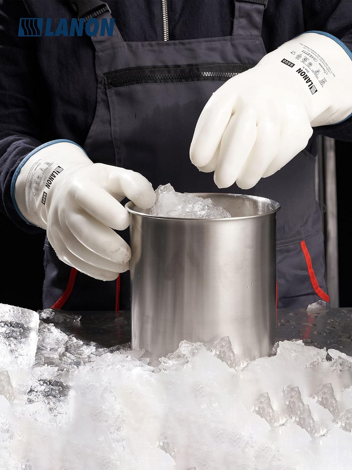 LANON Liquid Silicone Gloves, Heat Resistant Oven Gloves with Fingers, Food Grade, Waterproof, White, Large