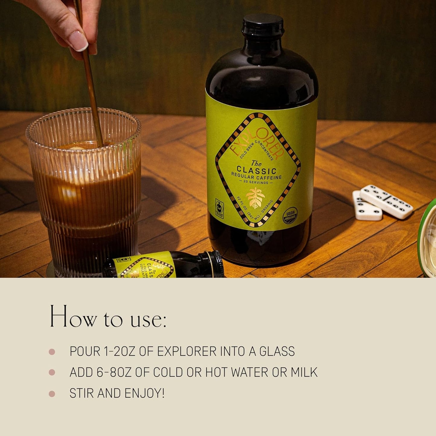 Explorer Cold Brew Organic Liquid Coffee Concentrate, Classic Regular Caffeine, Drink Iced or Hot, 32 fl oz, Makes 20+ Cups