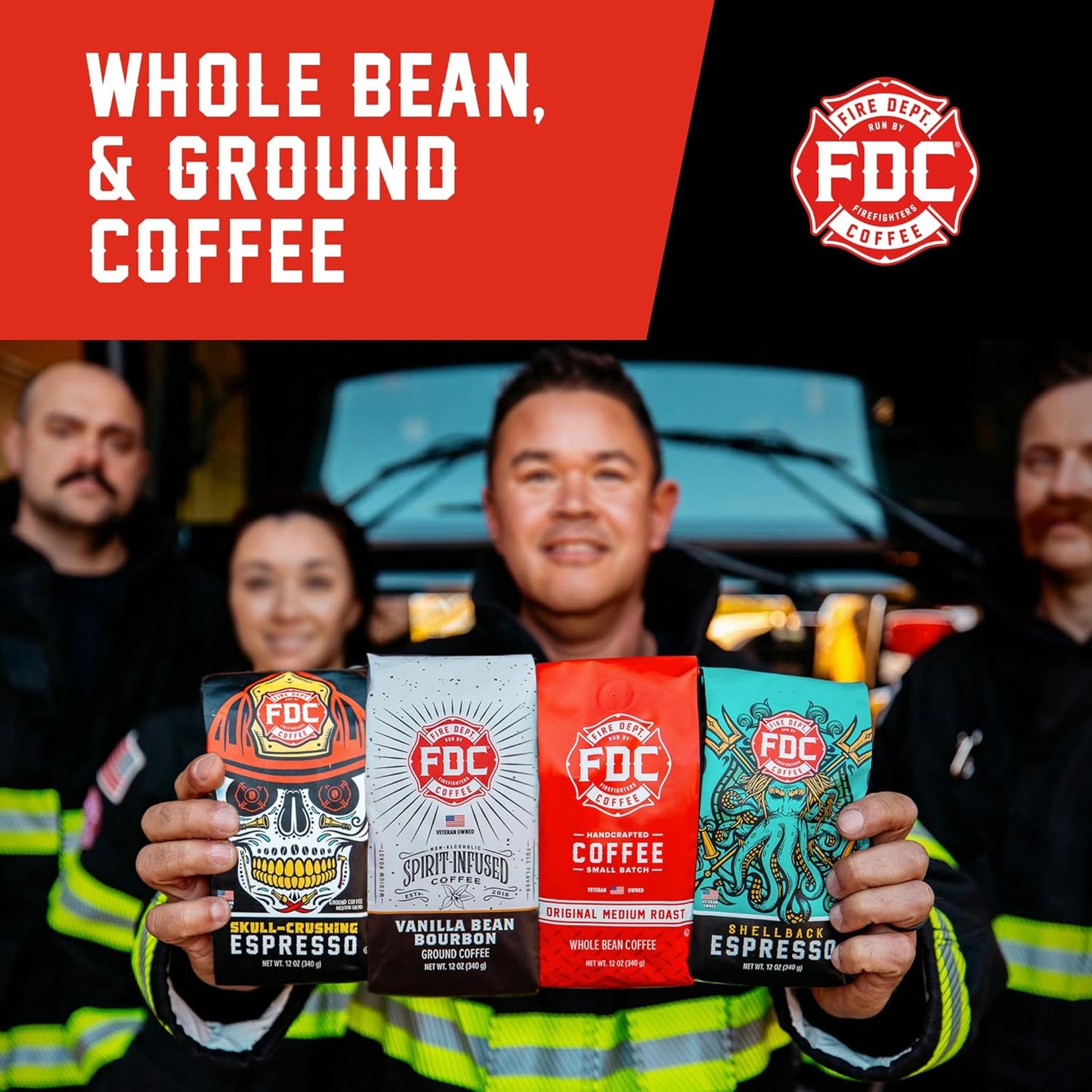Fire Department Coffee - Gives Back to Firefighters - Full-Bodied & Bold Skull Crushing Espresso Beans - Roasted in the USA - Premium Whole Bean Coffee - Veteran Owned - 12 oz