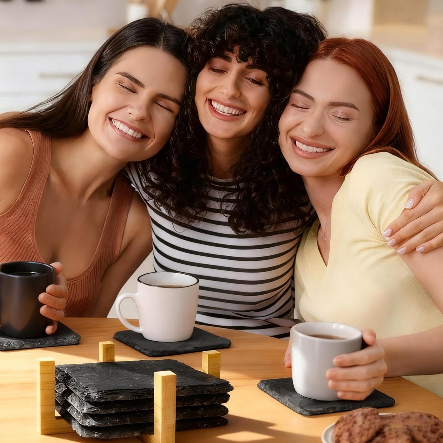 Black Natural Stone Coasters Set of 4, Sleek Minimalist Square Drink Coasters with Natural Edge, Durable Anti-Scratch Table Dรฉcor for Home, Kitchen, Bar & Office, Protects Wood & Glass Surfaces