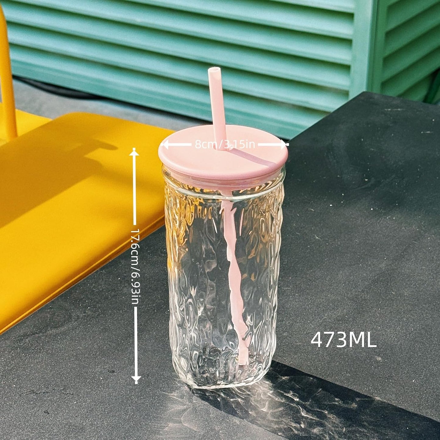 Bark Texture Glass Tumbler with Lid and Straw, Reusable Glass Cup for Coffee, Juice, Water, Tea, Smoothies, Heat Resistant, Dishwasher & Microwave Safe –16 oz Aesthetic Iced Coffee cup