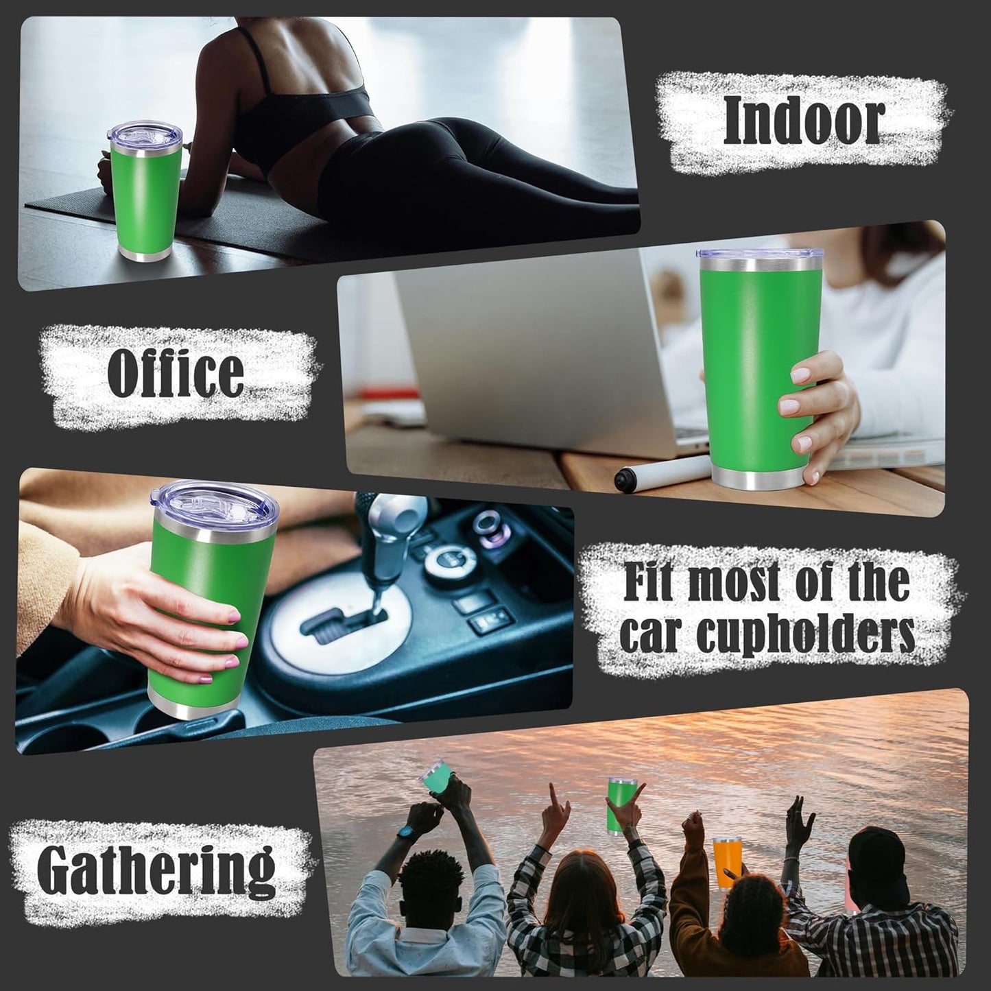 20 oz Tumbler Coffee Tavel Tumblers Bulk with Lid Stainless Steel Double Wall Vacuum Insulated Mug Powder Coated Cups fit Car Cupholder for Hot and Cold - Green, 12Pack