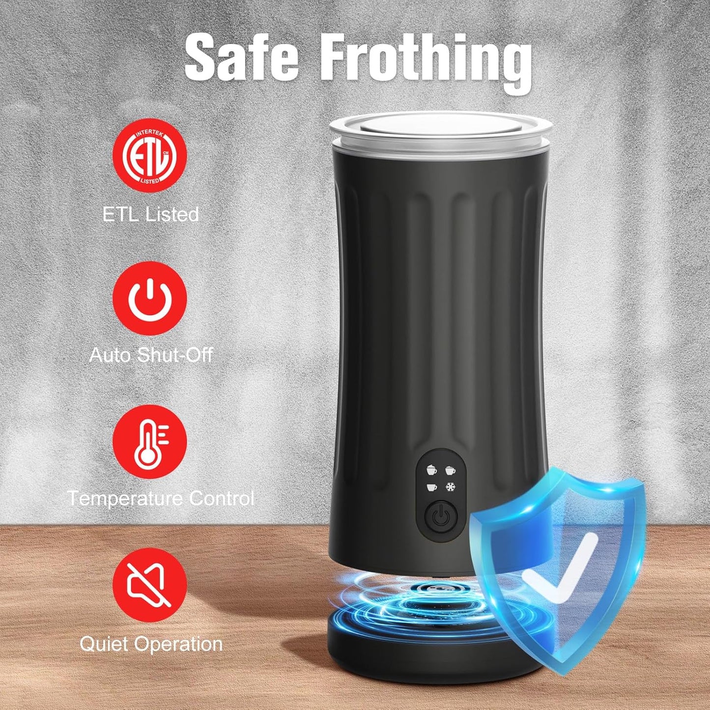 Electric Milk Frother, 4-in-1 Milk Steamer and Frother, 8.1oz/240ml Automatic Warm and Cold Foam Maker, Auto Shut-Off Frother for Coffee, Latte, Cappuccino, Macchiato(Black)