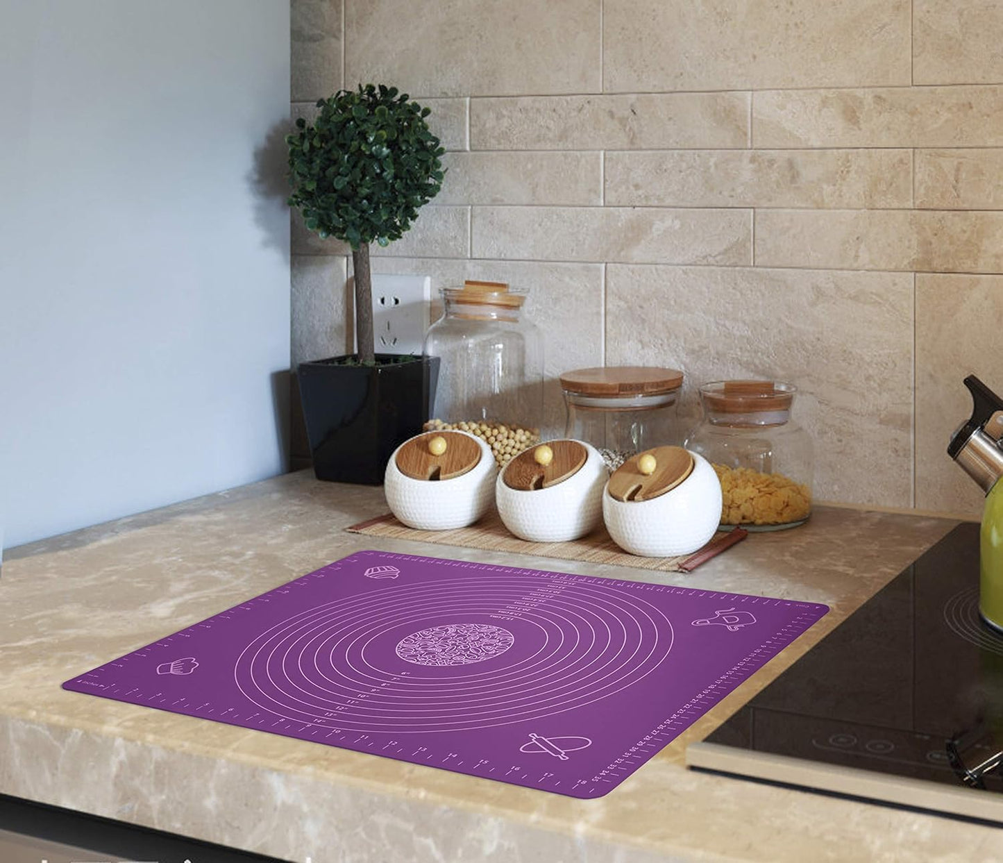 Silicone Baking Mat for Rolling Pastry Dough with Measurements, 19.7" x 15.7" BPA Free Non stick and Non Slip Purple Table Sheet Baking Supplies for Bake Pizza Cake