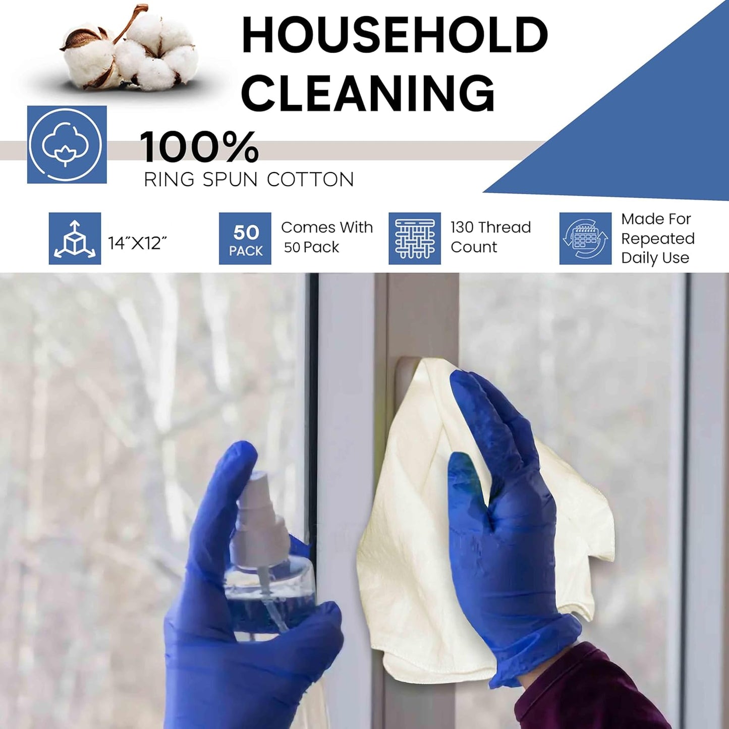 Shop Towels| Multipurpose Commercial and Residential Shop Cleaning| Car Wash, Polish, Housewares, Microwave, Coffee Machine, Restaurant, Bathrooms, Electronics, Auto Garage | 50 Pack 14"x12" Natural