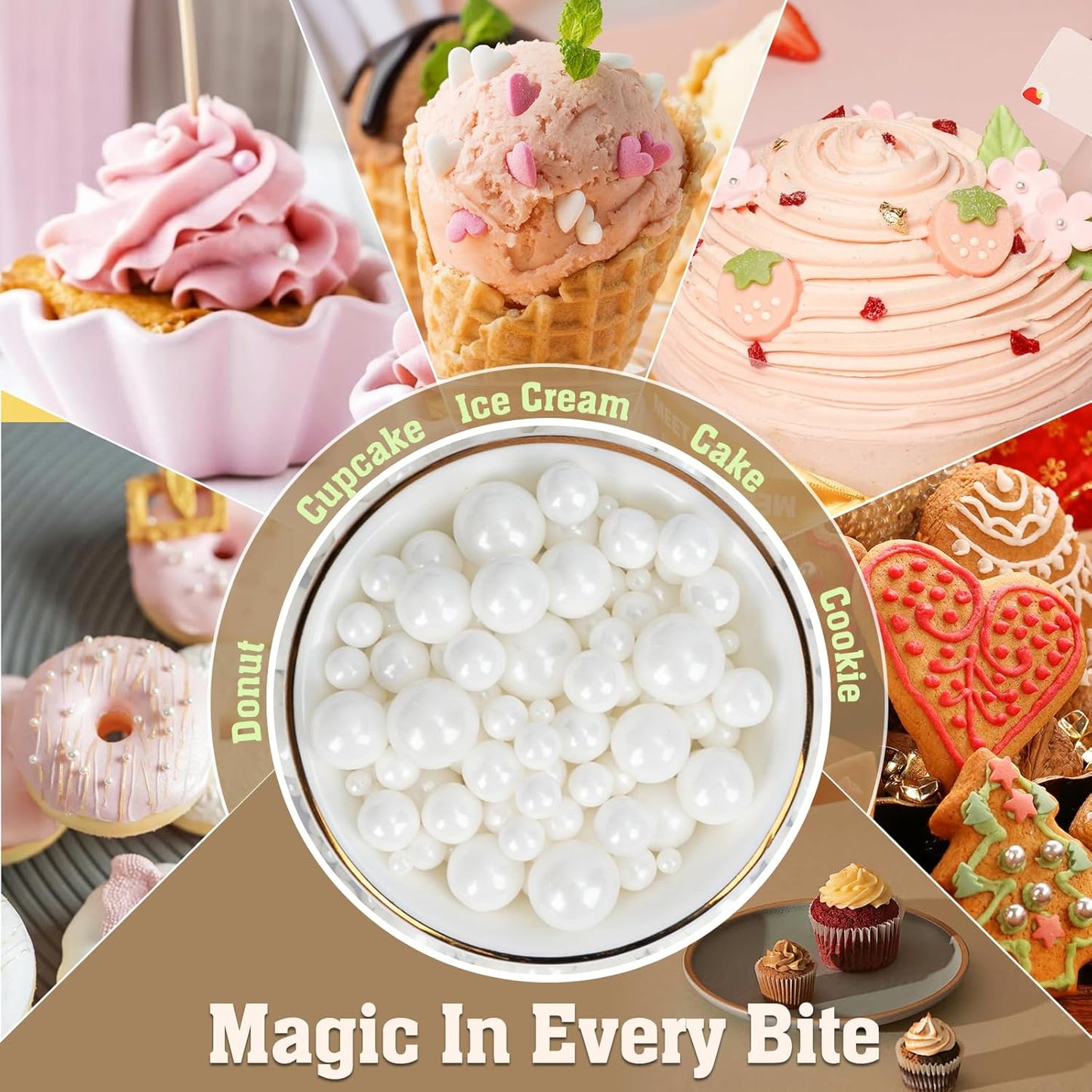 Twisweet White Pearl Sprinkles for Cake Decorating, Edible Sugar Pearls for Baking, Mix Size, Cake Topper Cupcake Cookie Ice Cream Dessert Decorations, Valentines Birthday Christmas Wedding Supplies (130g/4.58oz)