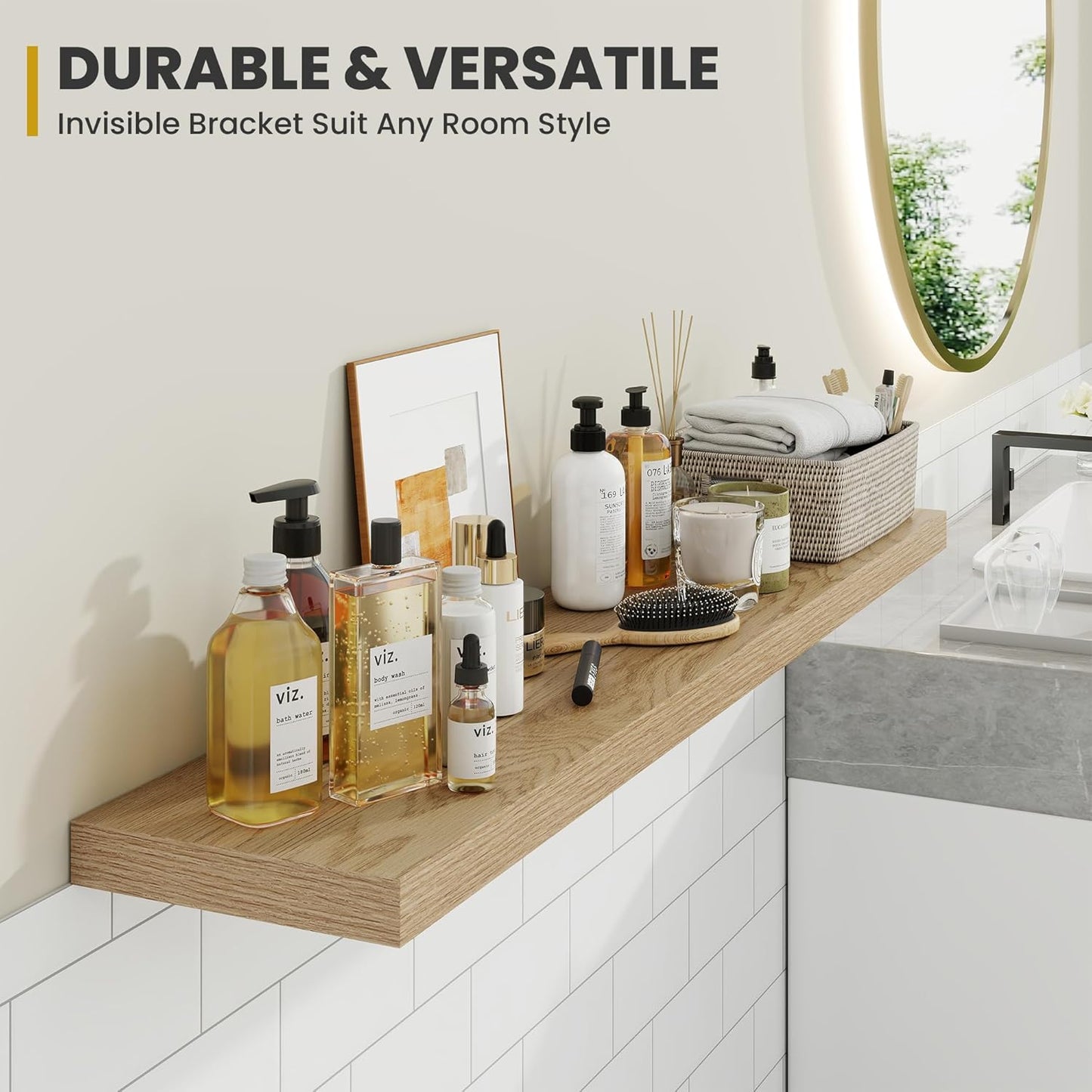 48 Inch Floating Shelves, 9.3" Deep Floating Shelf Wall Mounted, 48" Wall Shelves, Rustic Deep Bookshelf, Large Display Shelves & Storage Shelves for Bedroom, Living Room, Oak, Set of 1