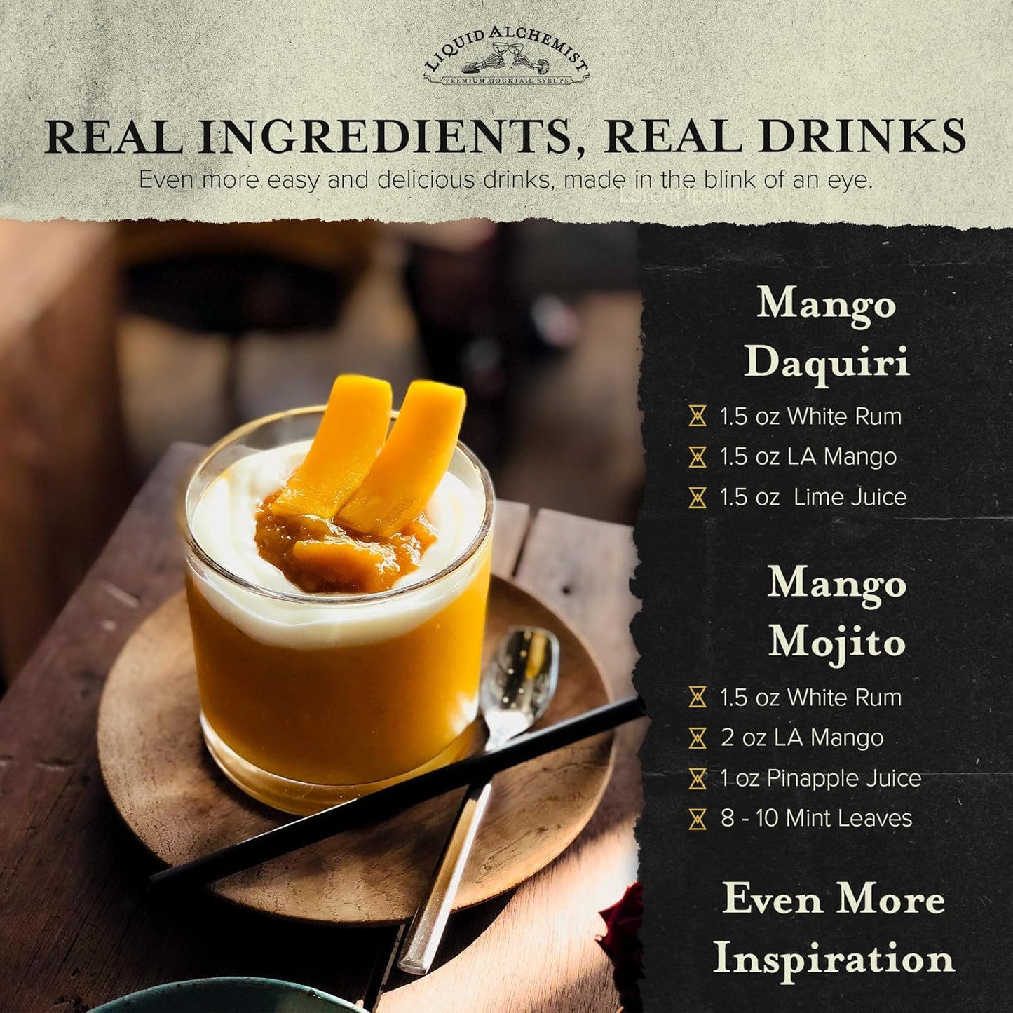 Liquid Alchemist Mango Syrup for Drinks - Real Ingredients Make our Mango Puree for Cocktails the Perfect Margarita Mix - Our Tropical Flavoring Syrup is Non-GMO & Vegan (12 oz)