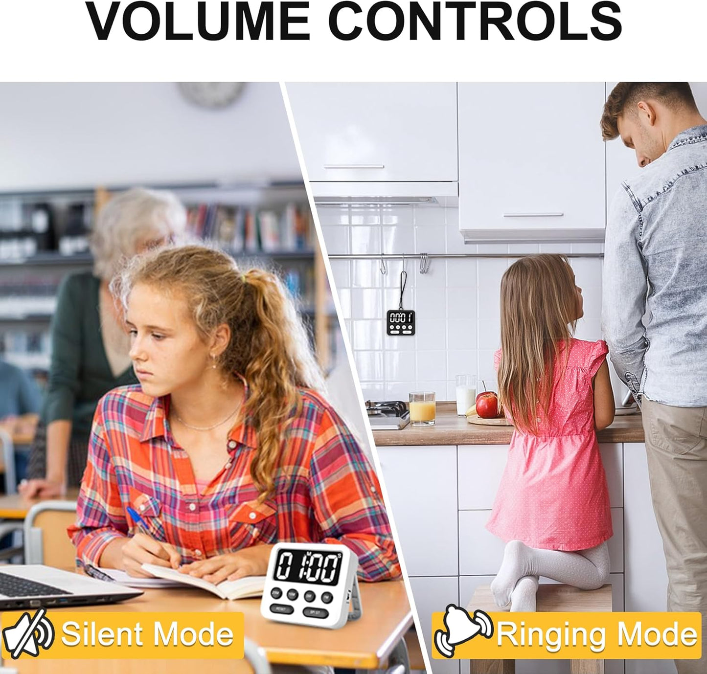 Pomodoro Timer, Digital Productivity Timer with Large Display, Kitchen Timers for Cooking, Settings 1-5-10-25 Minutes, White