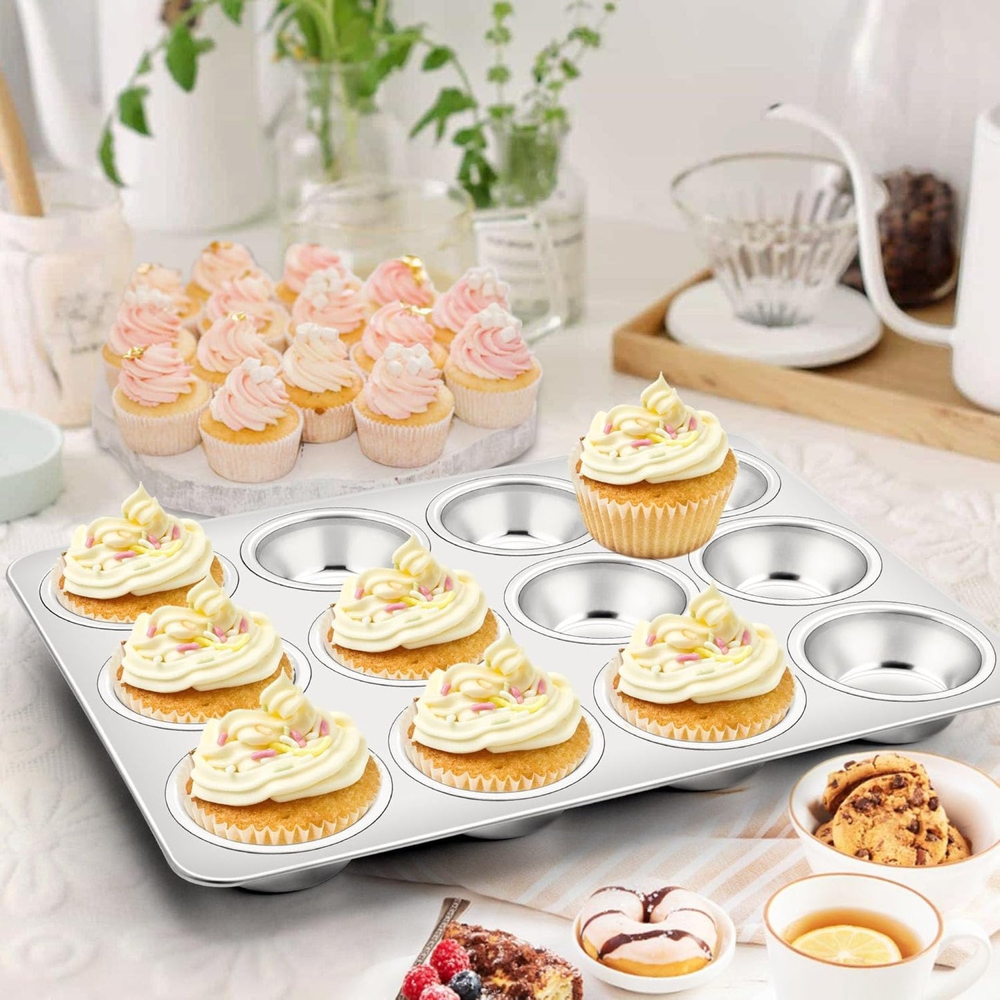 Homikit 1 Pack Muffin Pan, Stainless Steel Cupcake Tin with 12 Cups Regular Size, 13.8" x 10.4" Nonstick Metal Egg Bites Tray for Oven Baking, Non Toxic & Rust Free, Easy Release & Dishwasher Safe