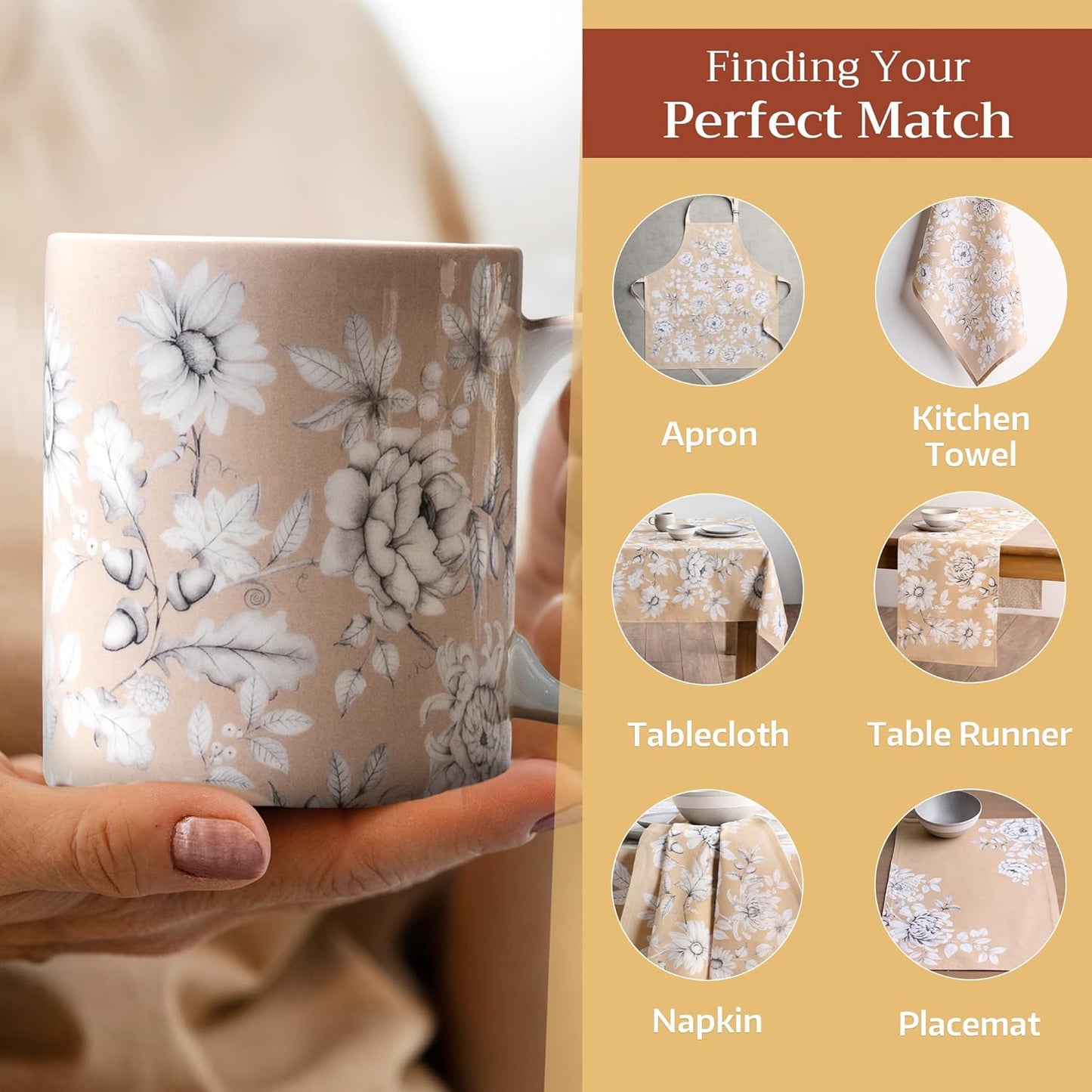 Maison d' Hermine Coffee Mug with Handles Fine Bone China Mugs Pack of One Tea Cups for Hot Beverages Cappuccino Latte Home Restaurant Office Perfect for Gift (Pretty Autumn - Mono Autumn, 12 Ounce)